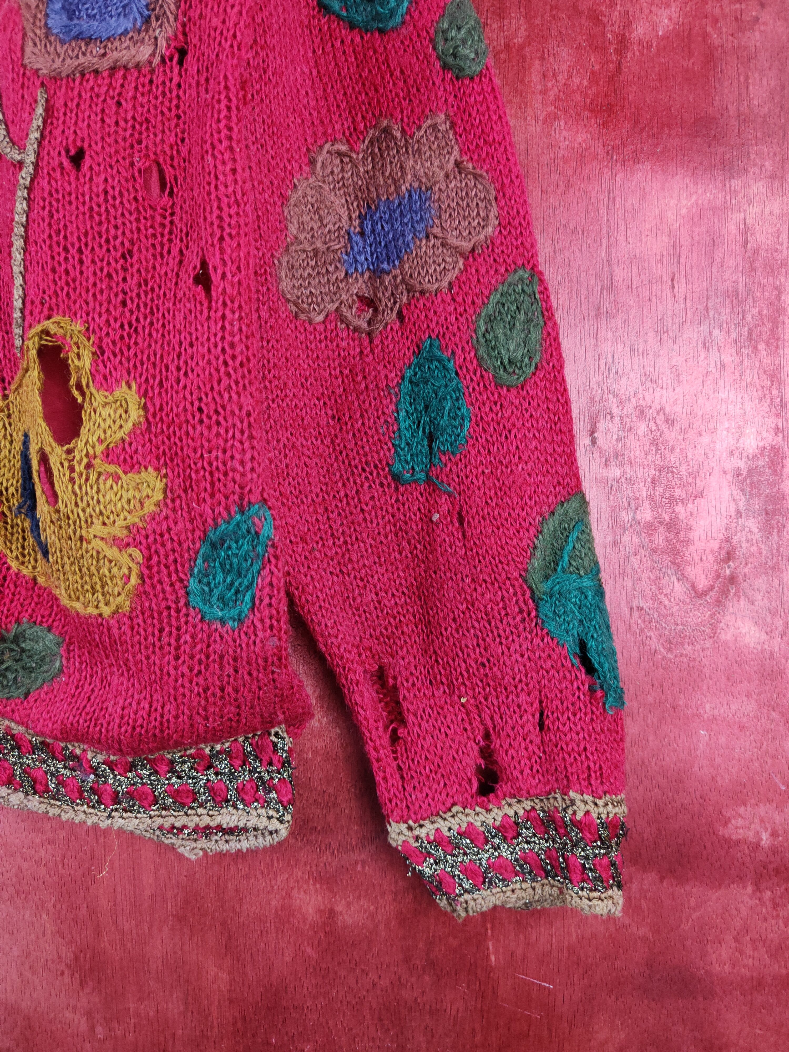 Japanese Brand Arabian Camel Red distressed ripped Knitwear Cardigan #S2403 Size L / US 10 / IT 46 - 8 Thumbnail