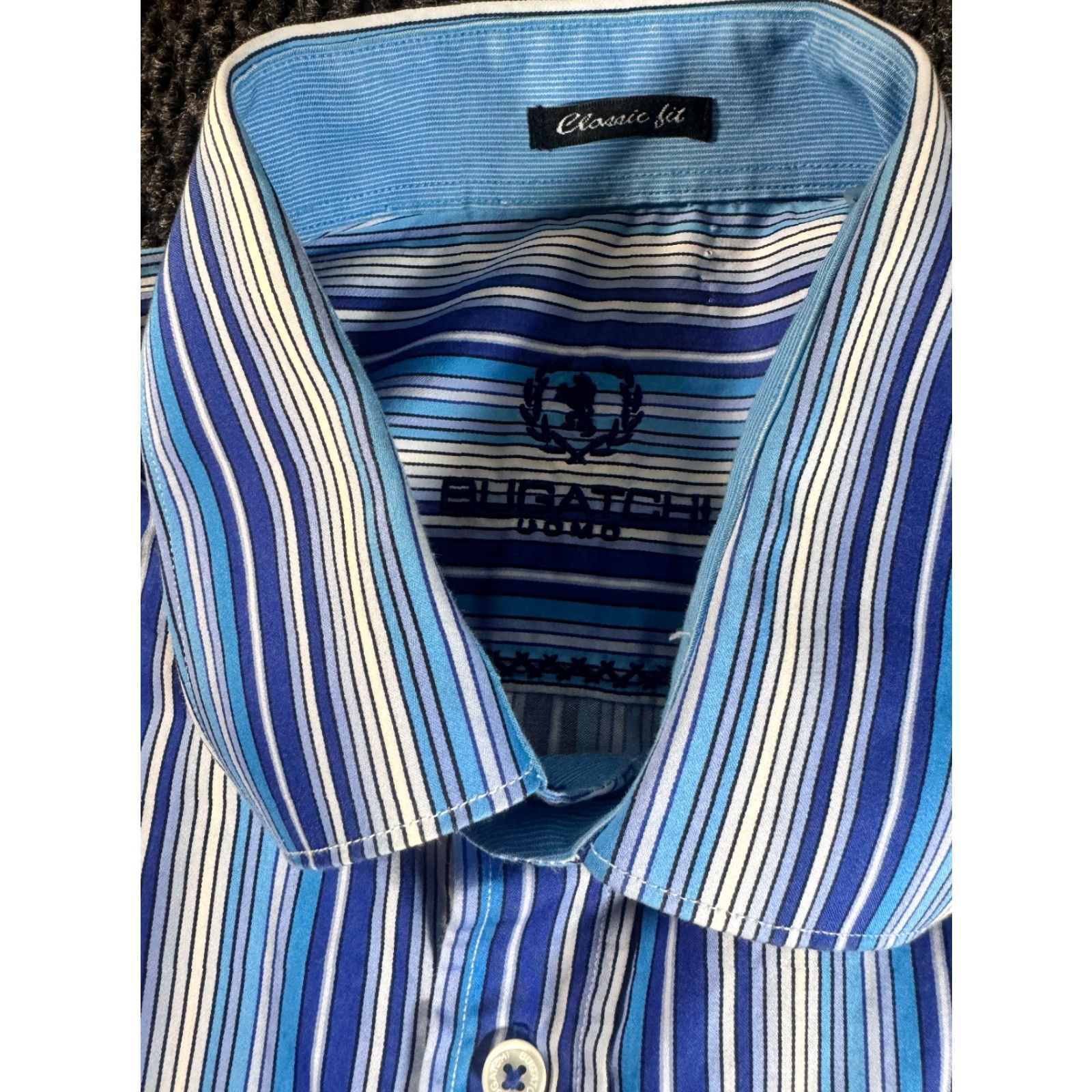 BUGATCHI Bugatchi Uomo Long Sleeve Shirt XL Blue Striped 100% Cotton Dress Shirt Mens Button Down Size US XL / EU 56 / 4 - 2 Thumbnail