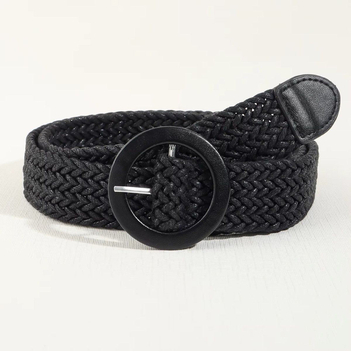 Vintage Retro Black Round Buckle Belt Size ONE SIZE - 2 Thumbnail
