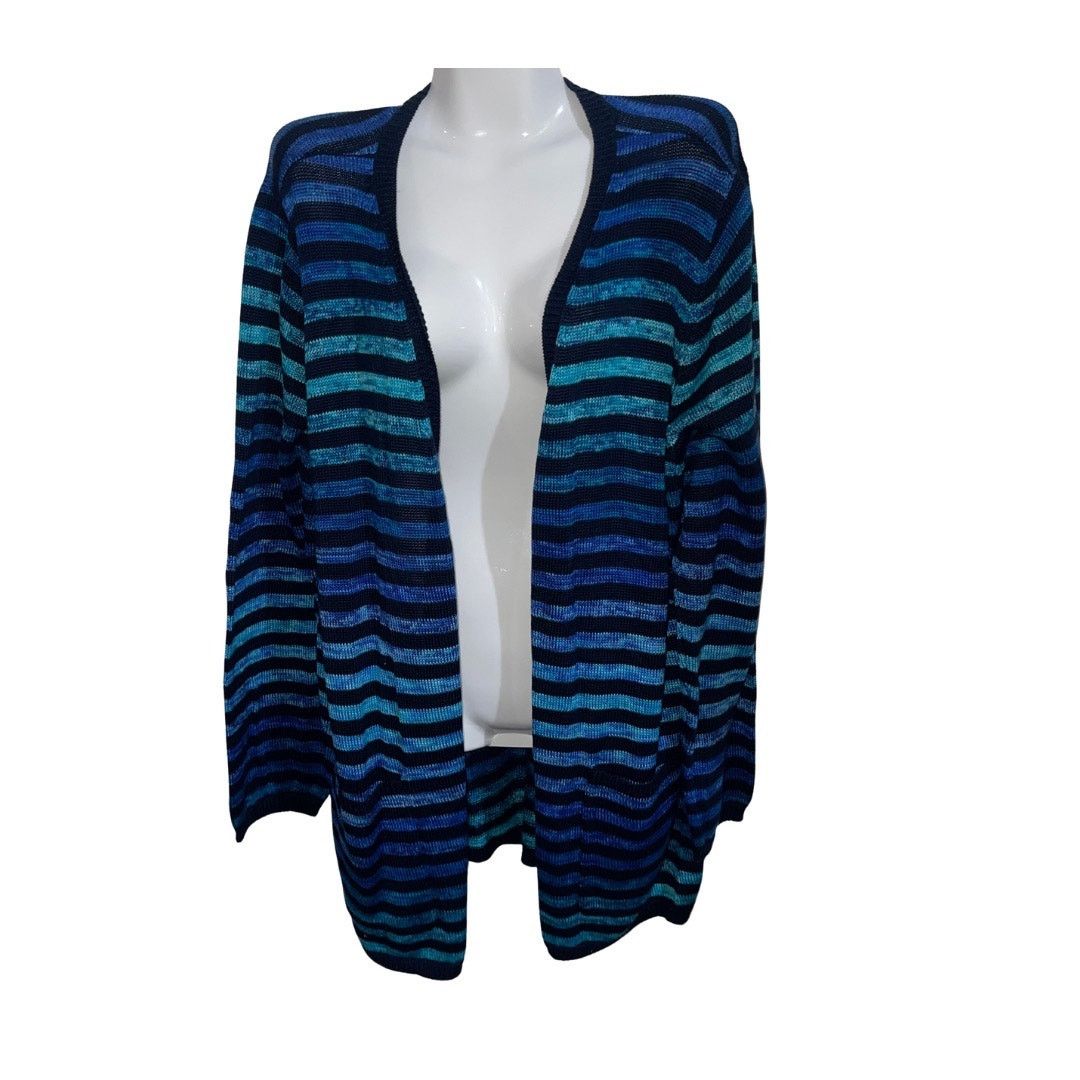 Jones New York Jones New York Signature Women Plus Striped Knit Cardigan 2X Size XXL / US 16-18 / IT 52-54 - 5 Thumbnail