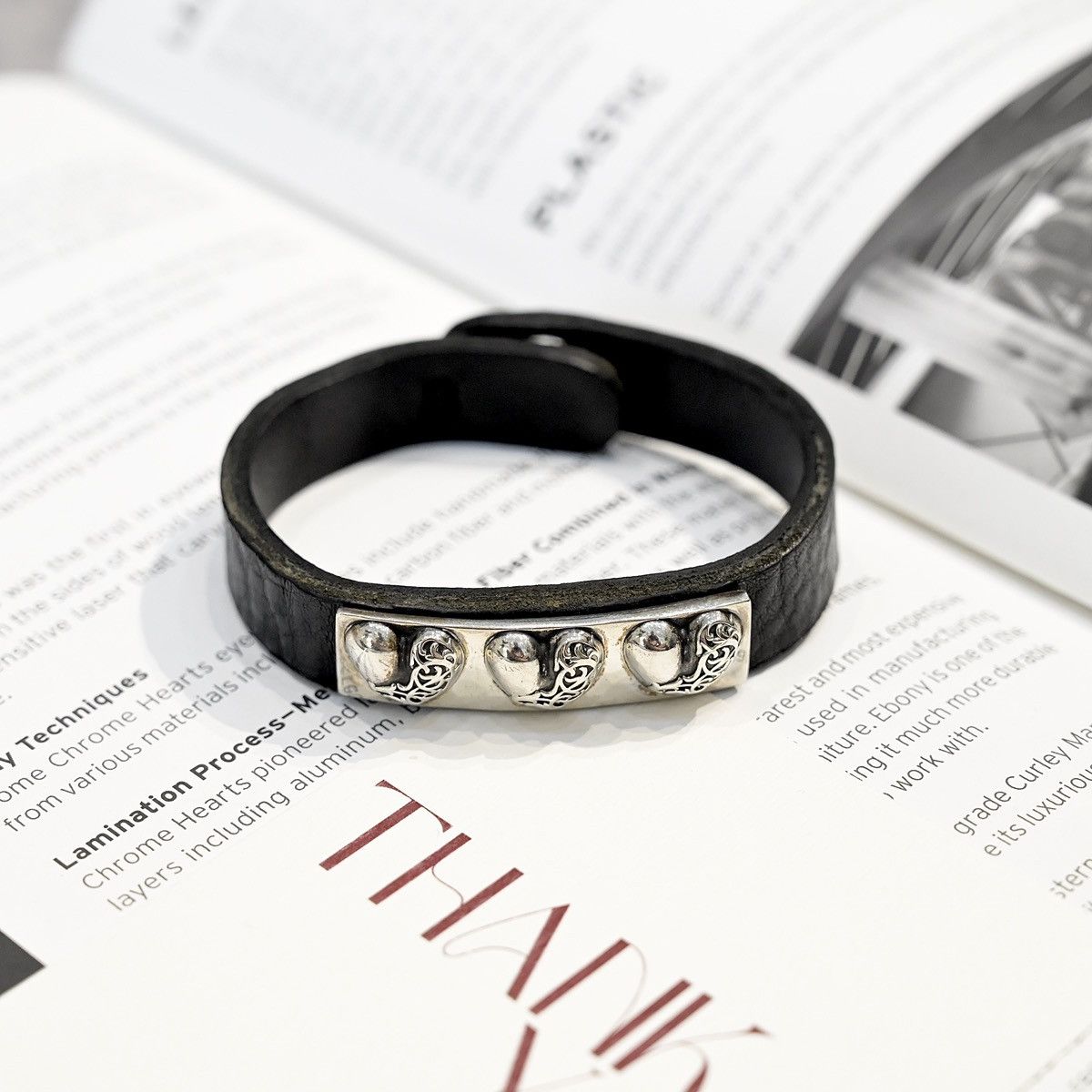 Chrome Hearts CHROME HEARTS HEART PLATE LEATHER BRACELET SILVER Size ONE SIZE - 1 Thumbnail