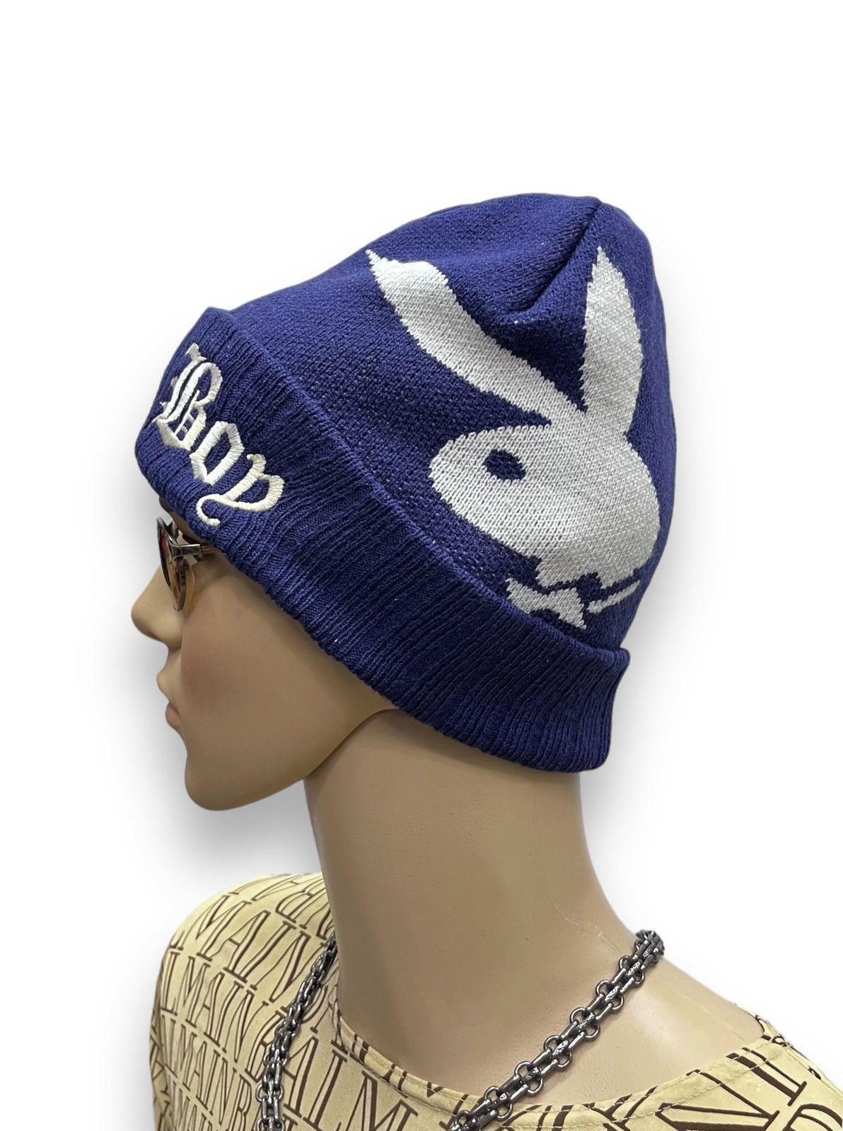 Playboy FYE 90’s PLAYBOY Classis Script Spell-Out Big Bunny Beanie💥 Size ONE SIZE - 3 Thumbnail