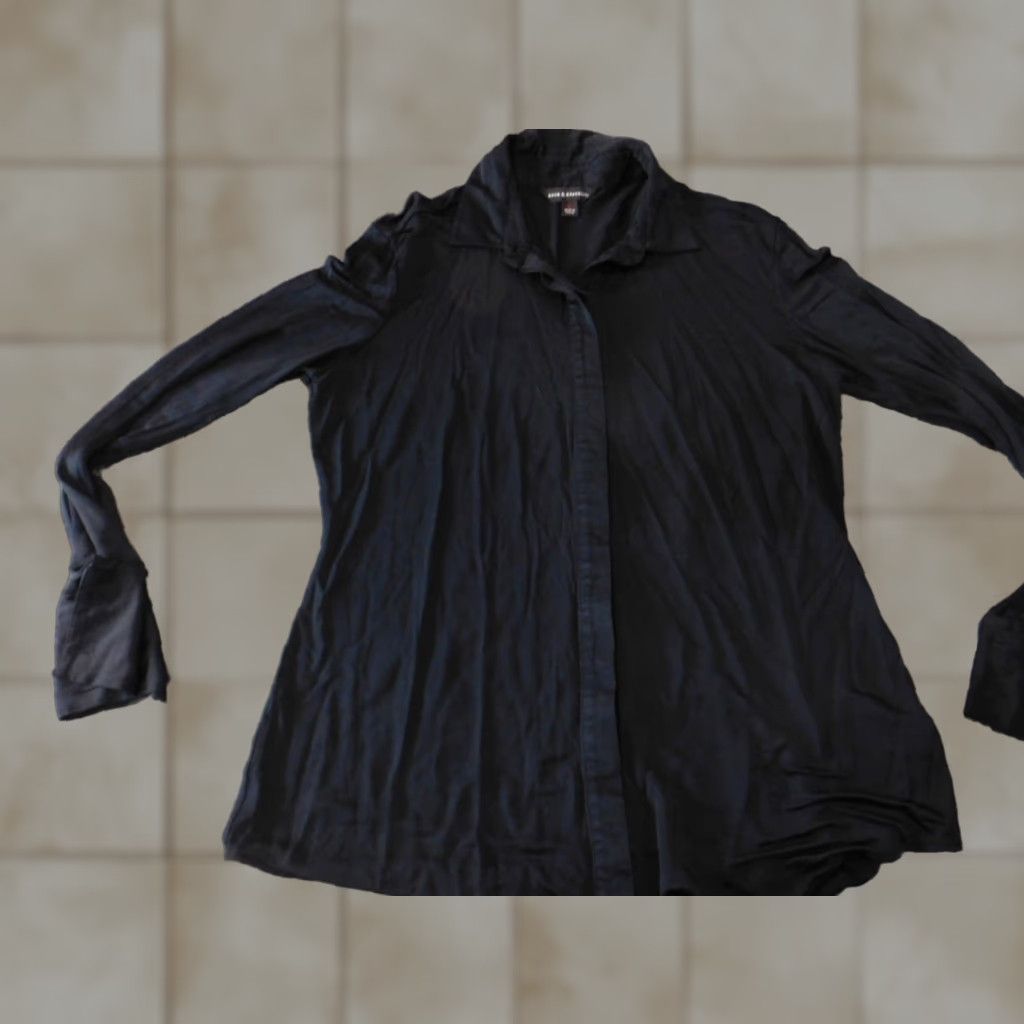 Vintage Rock & Republic Womens Blouse Large Black Button Up Casual Rayon Shirt Button-Up Shirt Womens L Black Casual Rayon Rock & Republic Size L / US 10 / IT 46 - 1 Thumbnail