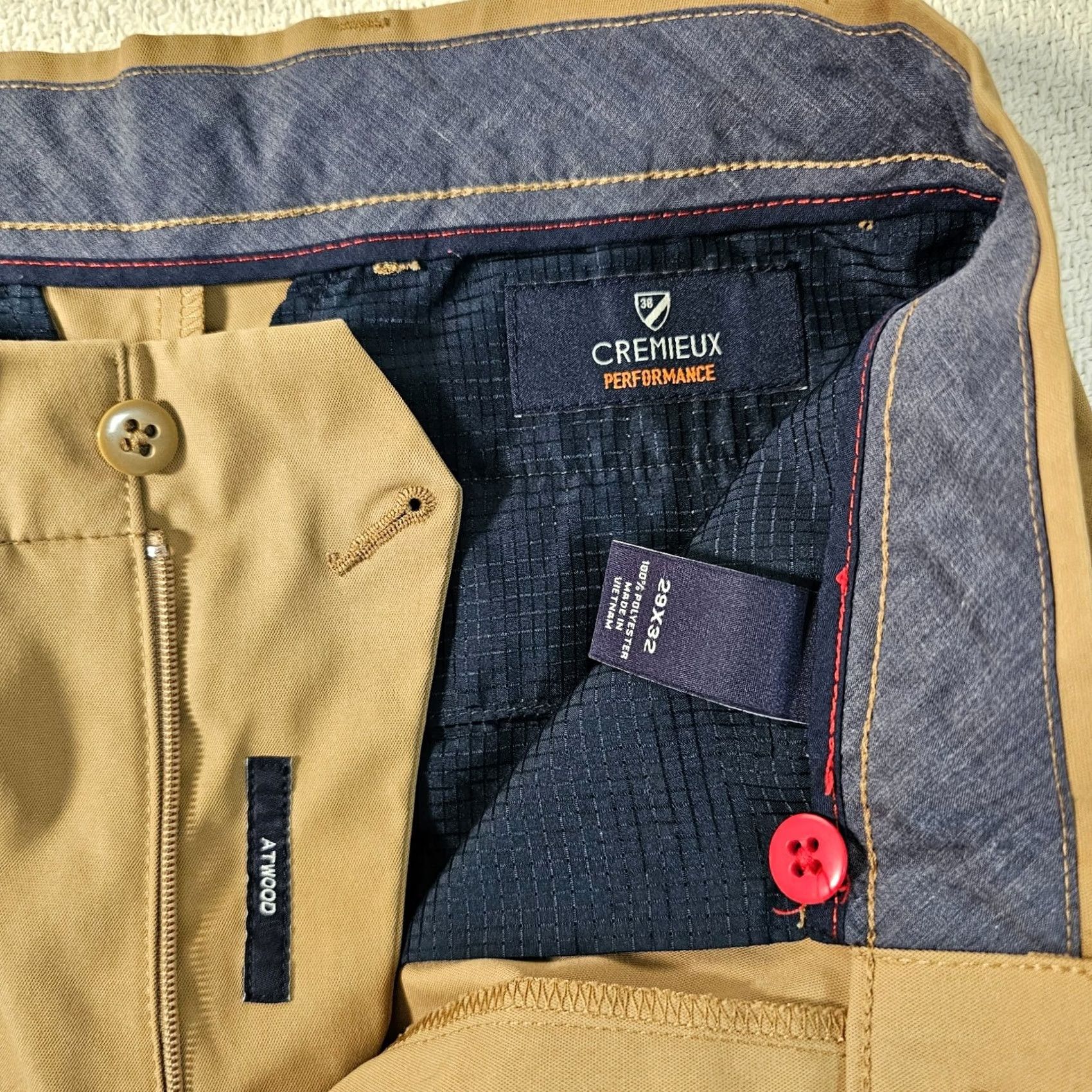 Cremieux Men's Cremieux Pants Atwood Brown Flat Front Polyester 29x32 Chino Pockets Straight Leg Short/Long? Size US 29 - 3 Thumbnail