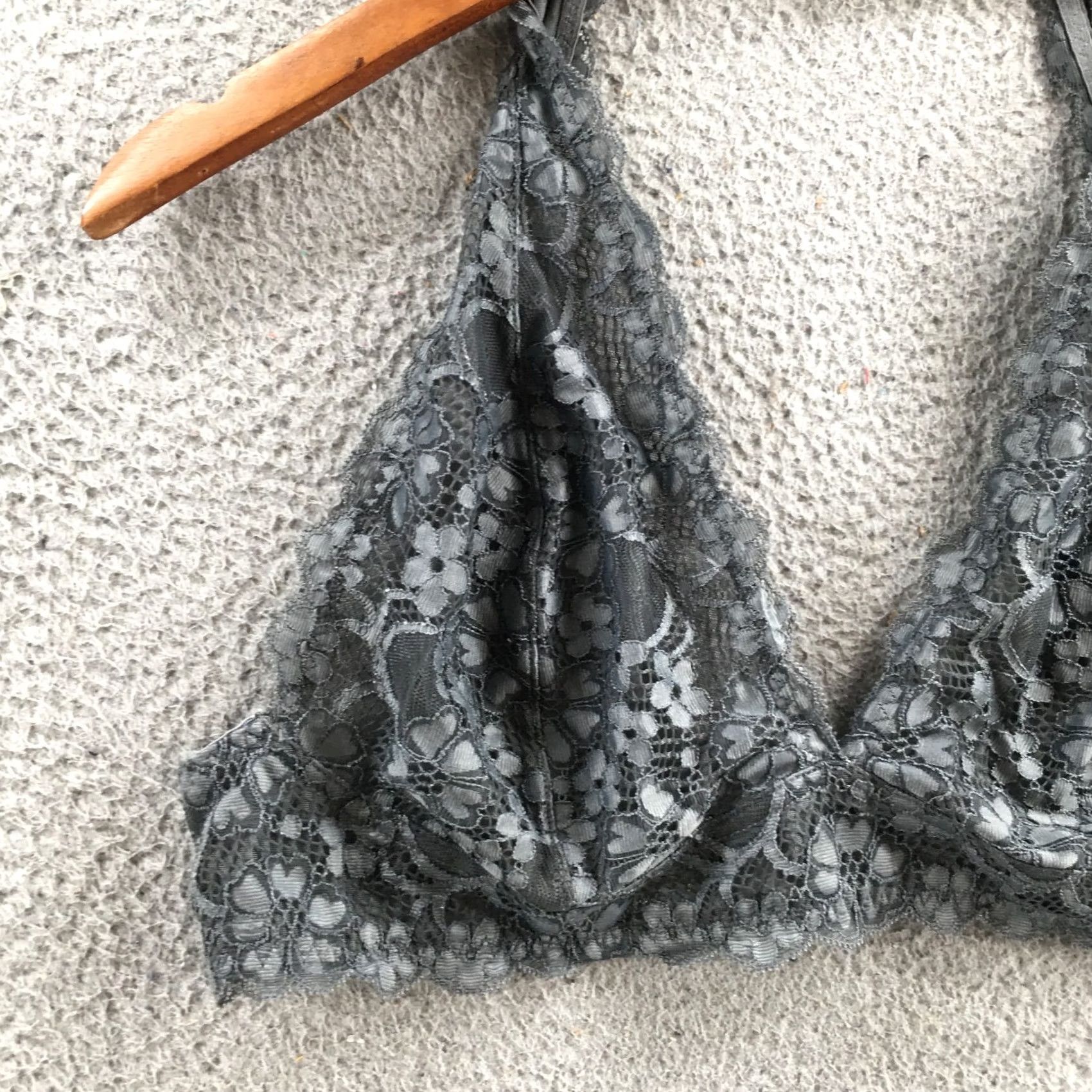 Free People Free People Lace Halter Bralette Gray Hook & Eye Wireless No Padding Womens S Bralette Size ONE SIZE - 2 Thumbnail