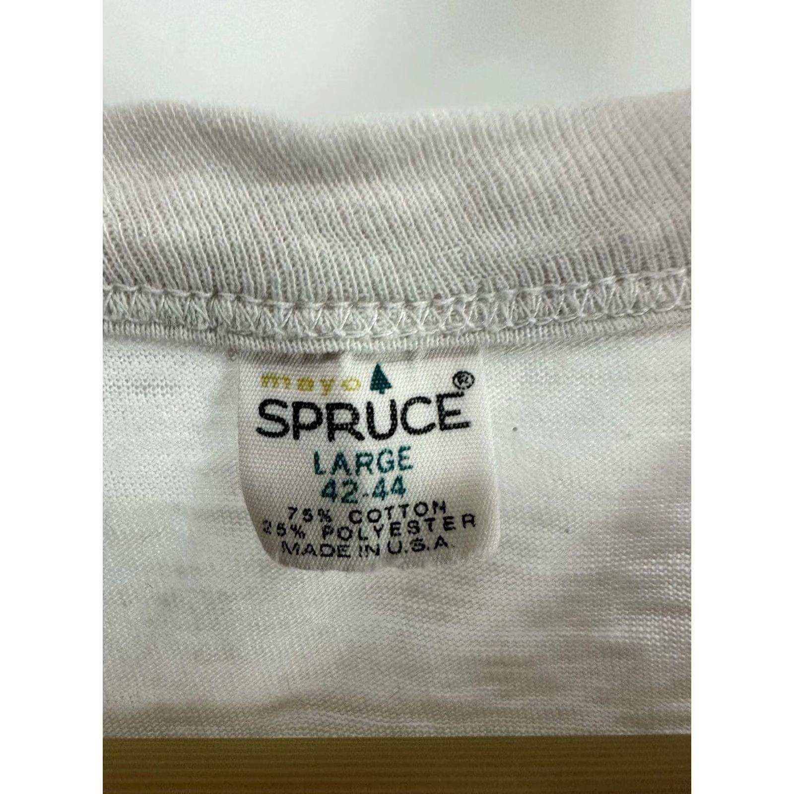 Vintage Spruce T-Shirt White L VTG 60s 70s Mayo Spruce Super Worn Paper Thin Burnout Distressed Mens Short Sleeve Rockabilly 60s Grind Size US L / EU 52-54 / 3 - 3 Thumbnail
