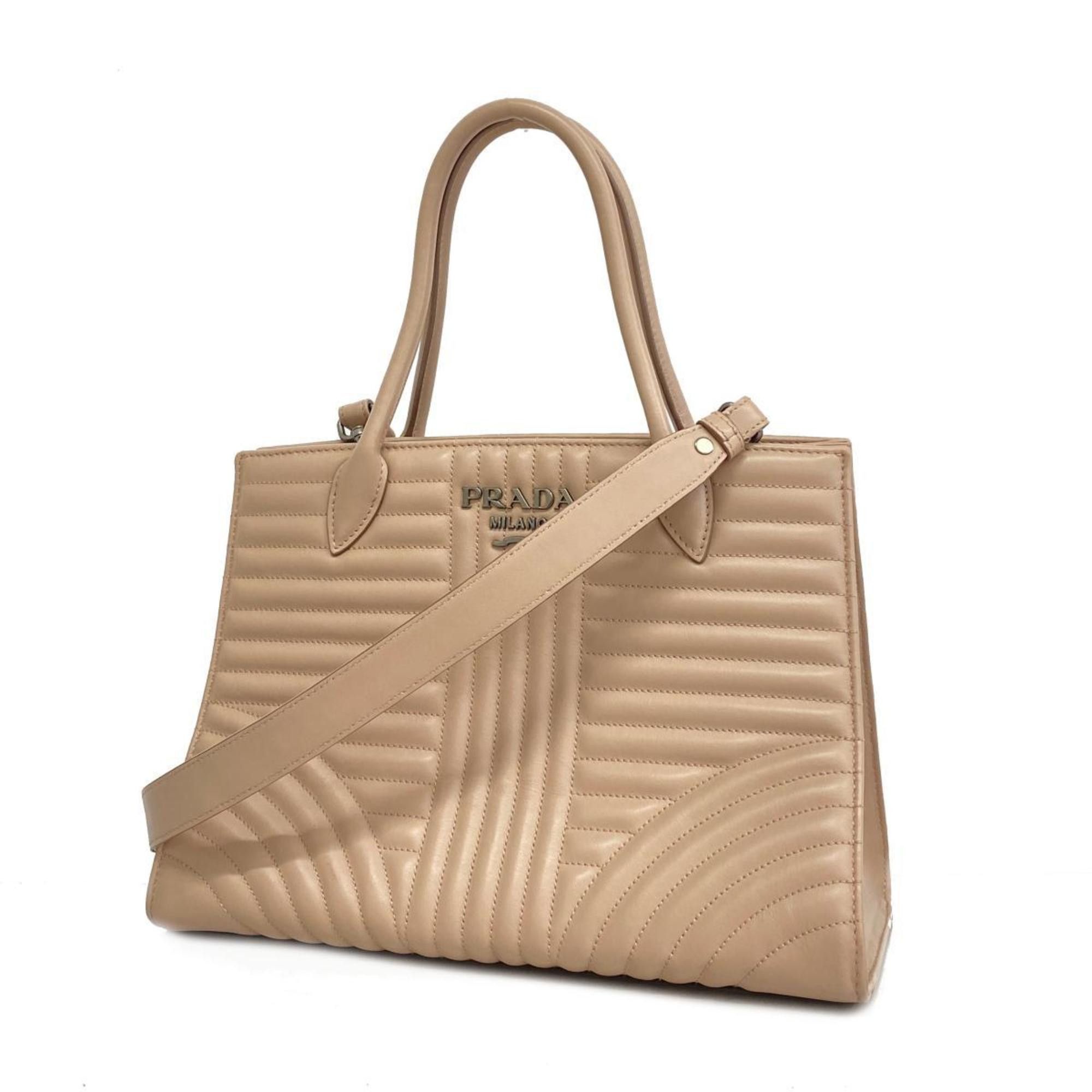 image of Prada Handbag Diagram Leather Pink Beige Ladies, Women's
