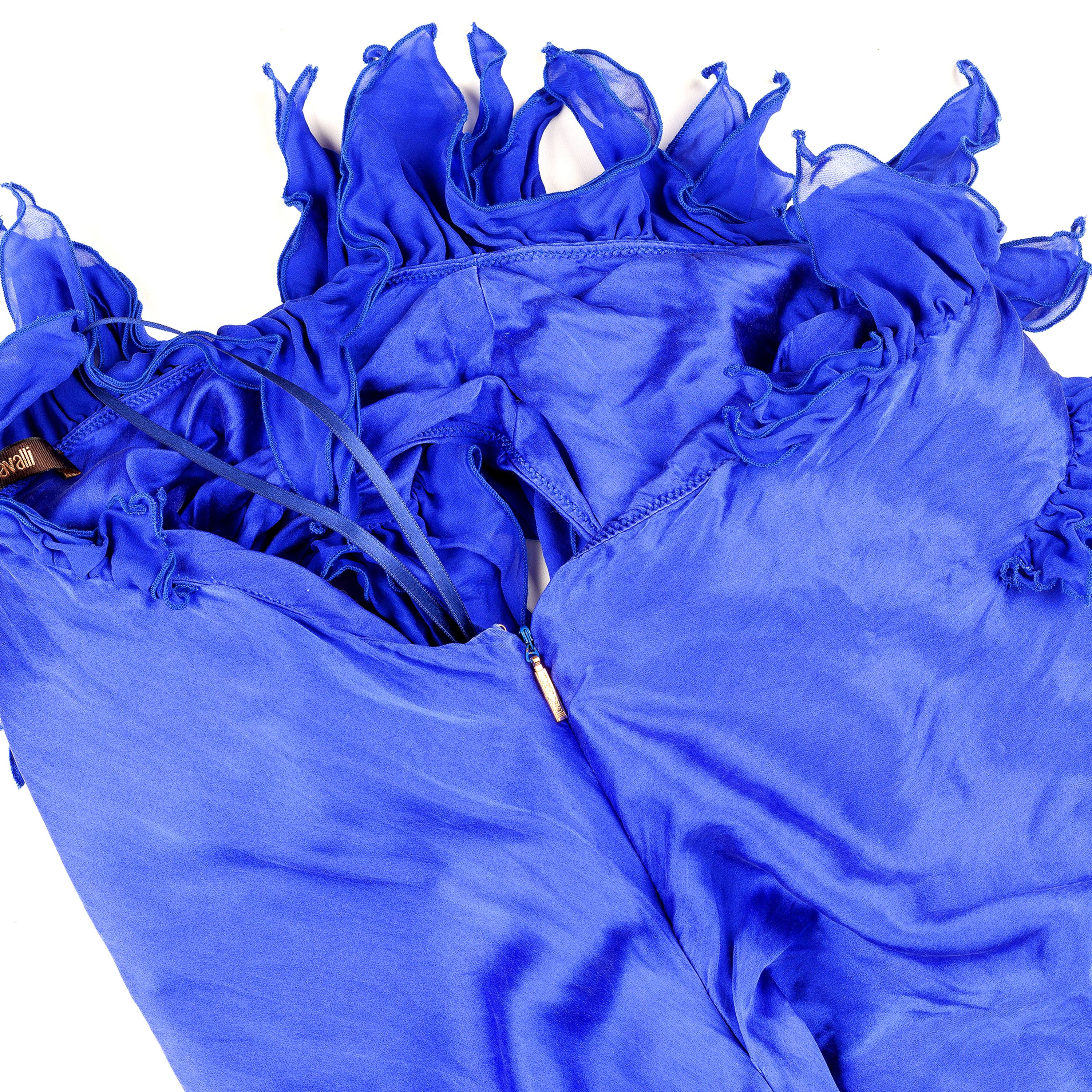 Roberto Cavalli Roberto Cavalli Blue Silk Vintage One Shoulder Dress (S) Size S / US 4 / IT 40 - 5 Thumbnail