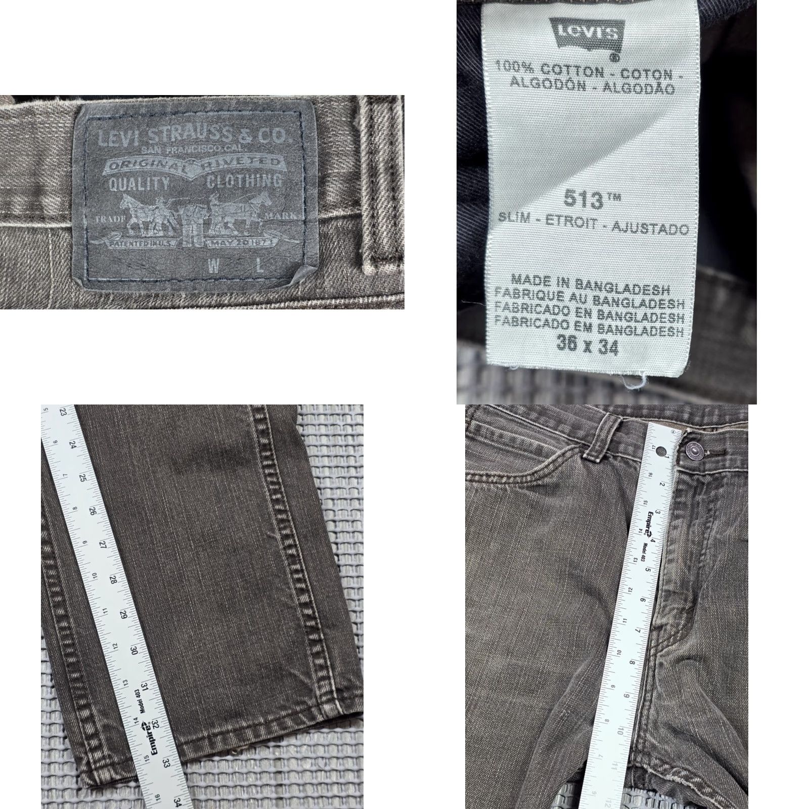 Levi's Levi’s 513 Jeans 36x33 Slim Straight Men Gray Distressed Fade Medium Wash 5-Pocket Cotton Blend Denim Regular Size Type: Regular Mens Size US 36 / EU 52 - 8 Thumbnail