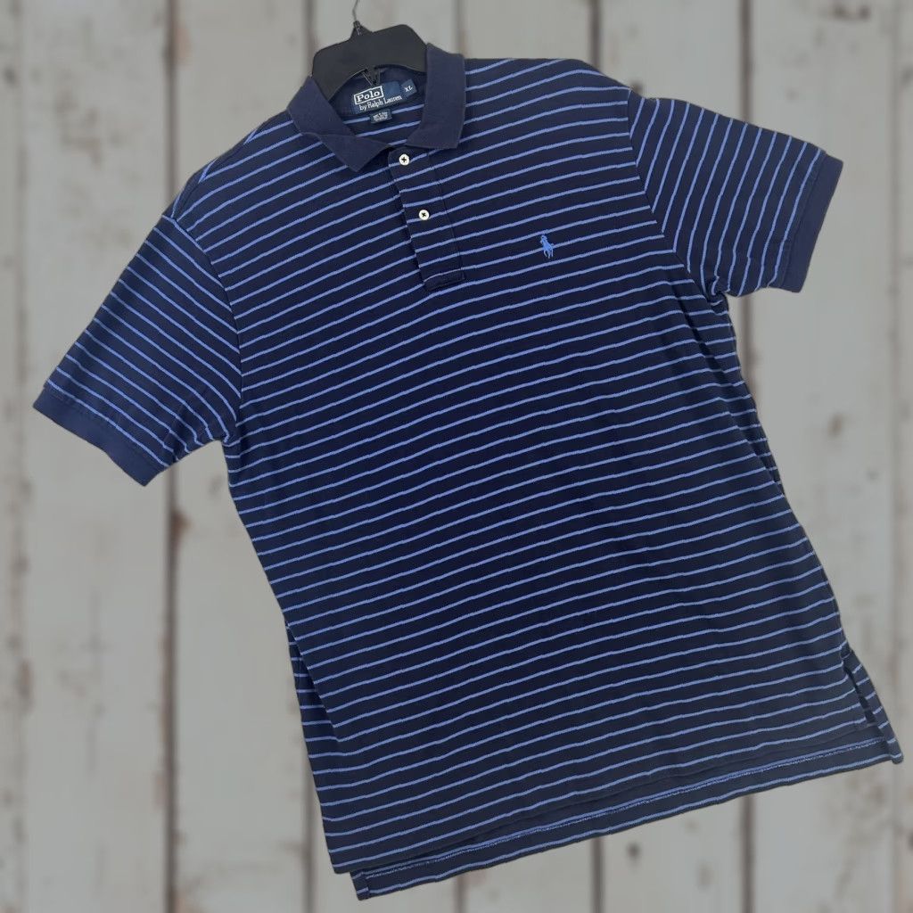 Polo Ralph Lauren Polo Ralph Lauren Polo Shirt Mens XL Navy Blue Striped Classic Fit Short Sleeve Size US XL / EU 56 / 4 - 1 Thumbnail