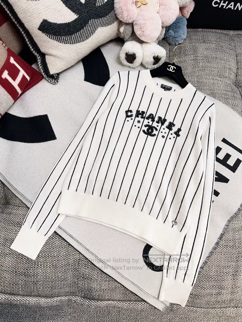 Chanel Chanel 23p preview series beige vertical striped cashmere Size XS / US 0-2 / IT 36-38 - 7 Thumbnail