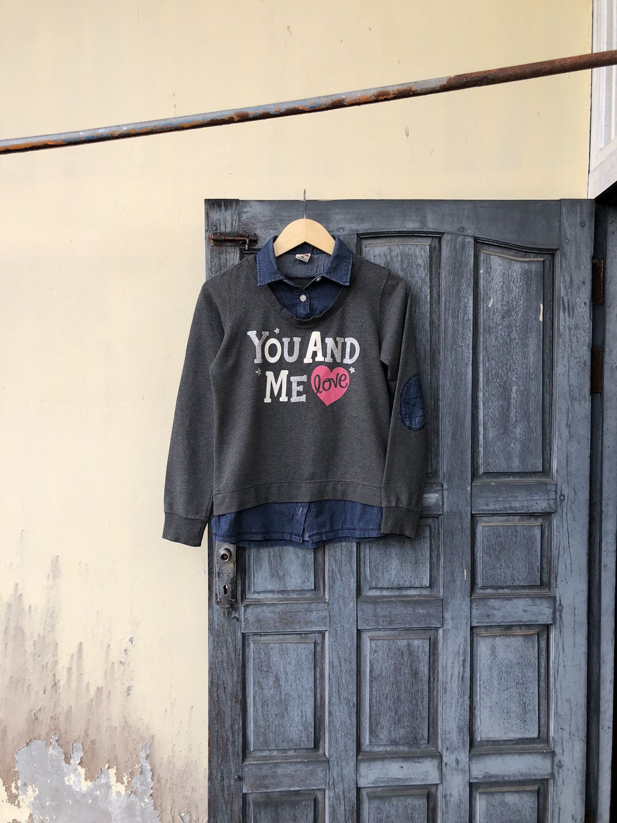 Japanese Brand USALL Double Layer Sweatshirt Denim Lovely Poem You and Me 🩷 Size M / US 6-8 / IT 42-44 - 2 Thumbnail