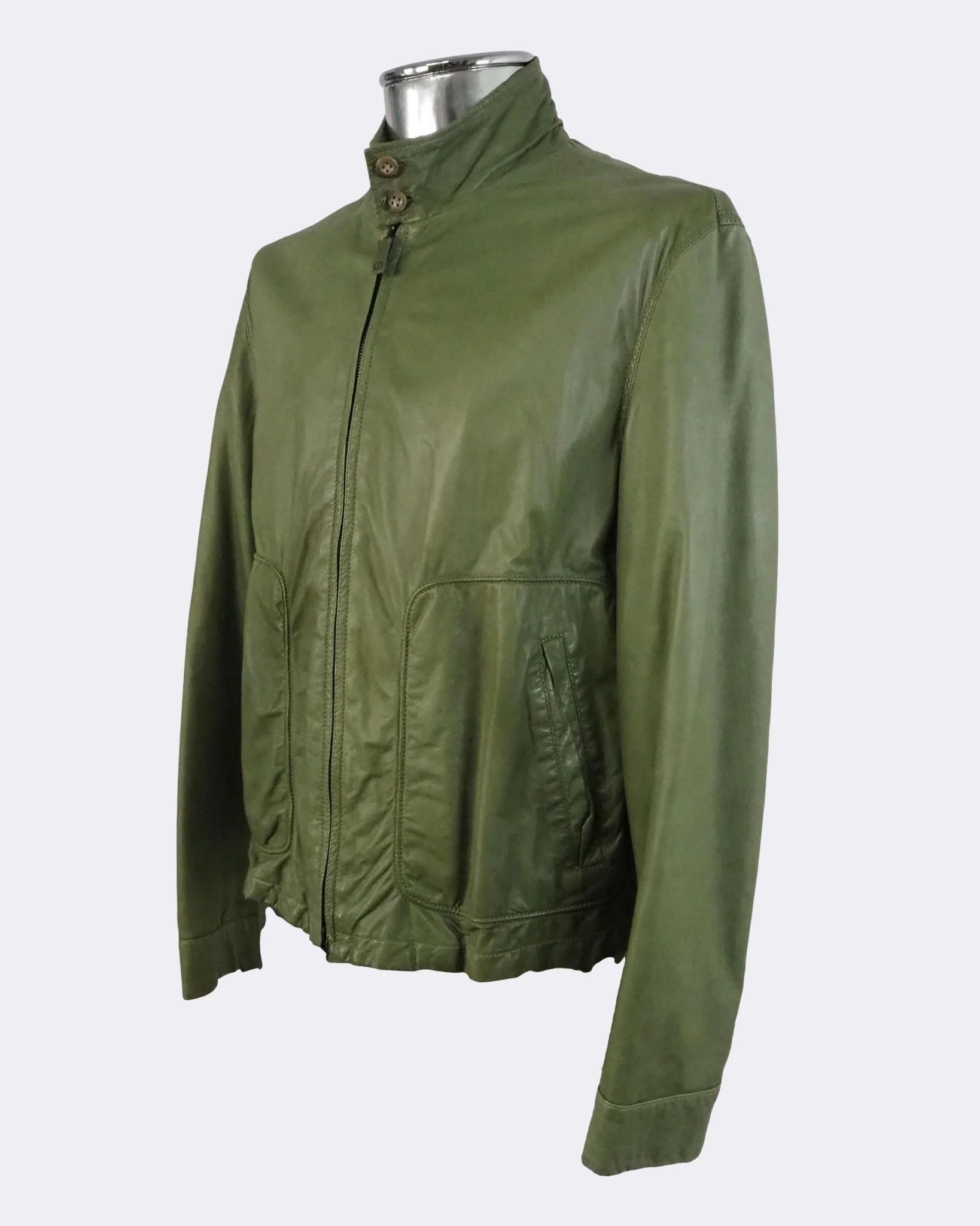 Giorgio Armani Men's Giorgio Armani Lightweight Green Leather Jacket $2083 Size US M / EU 48-50 / 2 - 6 Thumbnail