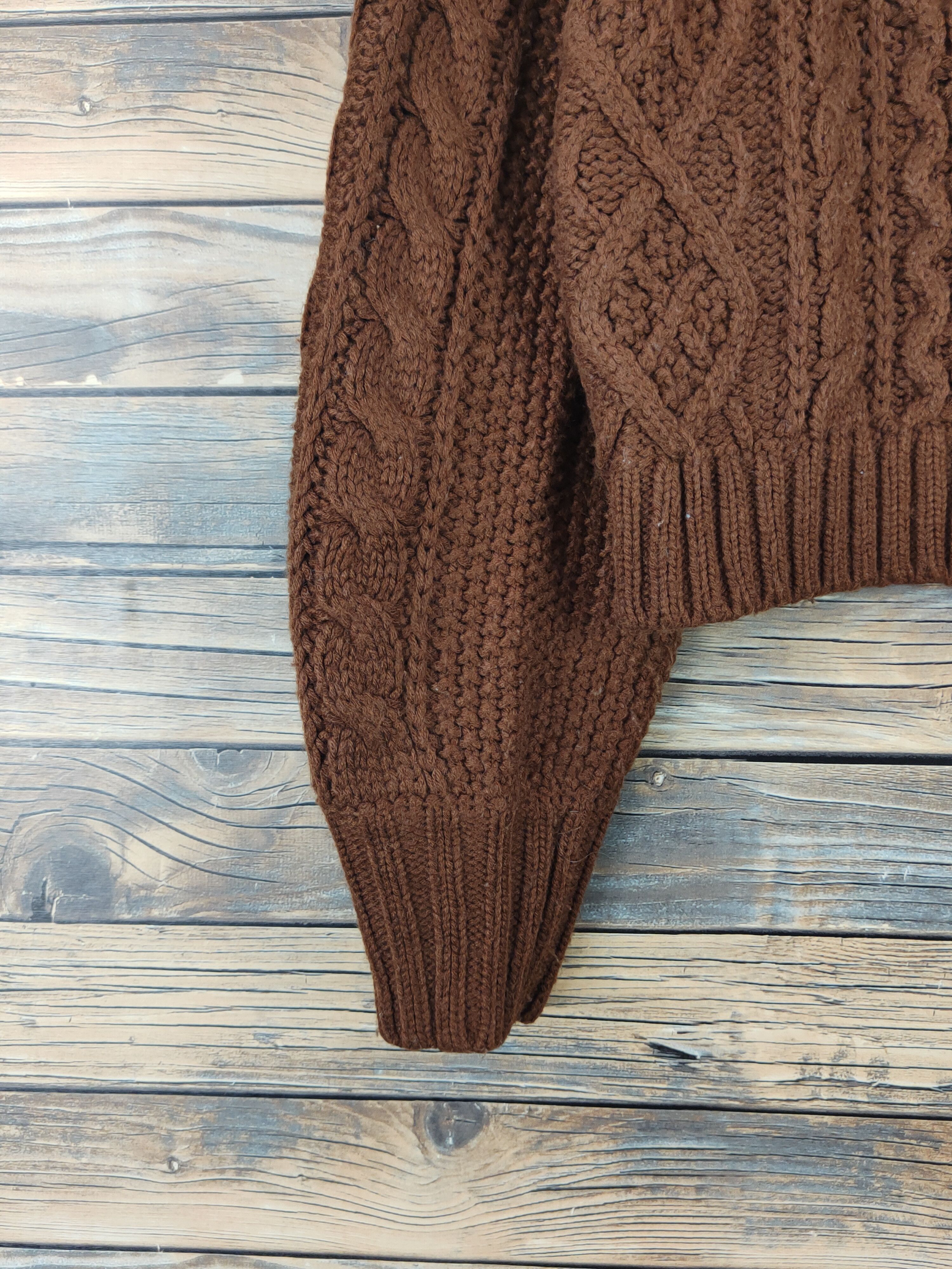 Aran Isles Knitwear W Closet Dark Brown Knitwear Cardigan Crop Tops #W1108 Size M / US 6-8 / IT 42-44 - 4 Thumbnail