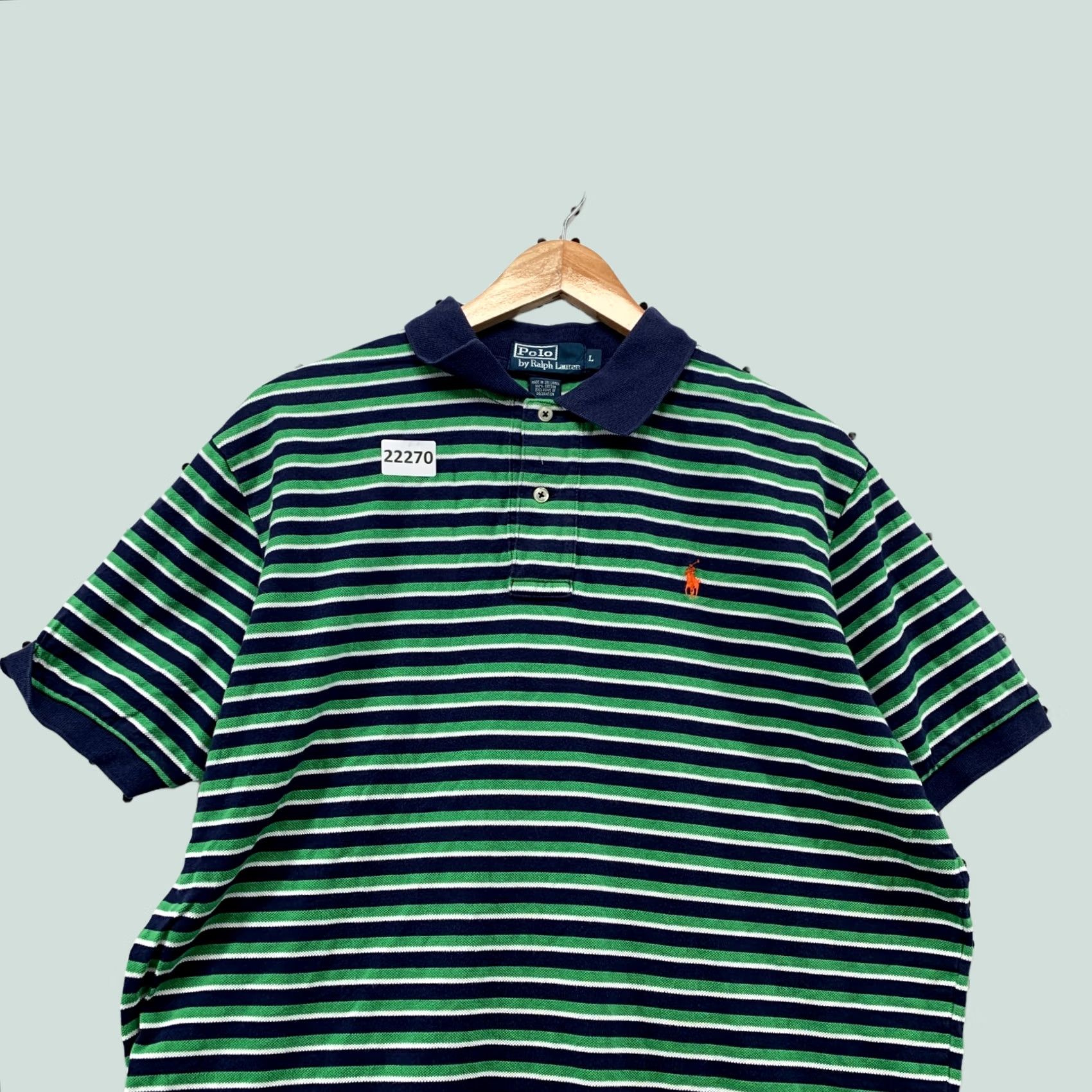 Polo Ralph Lauren Polo Ralph Lauren Polo Shirt Large Mens Green Blue Striped Orange Pony 23x27 Size US L / EU 52-54 / 3 - 1 Thumbnail