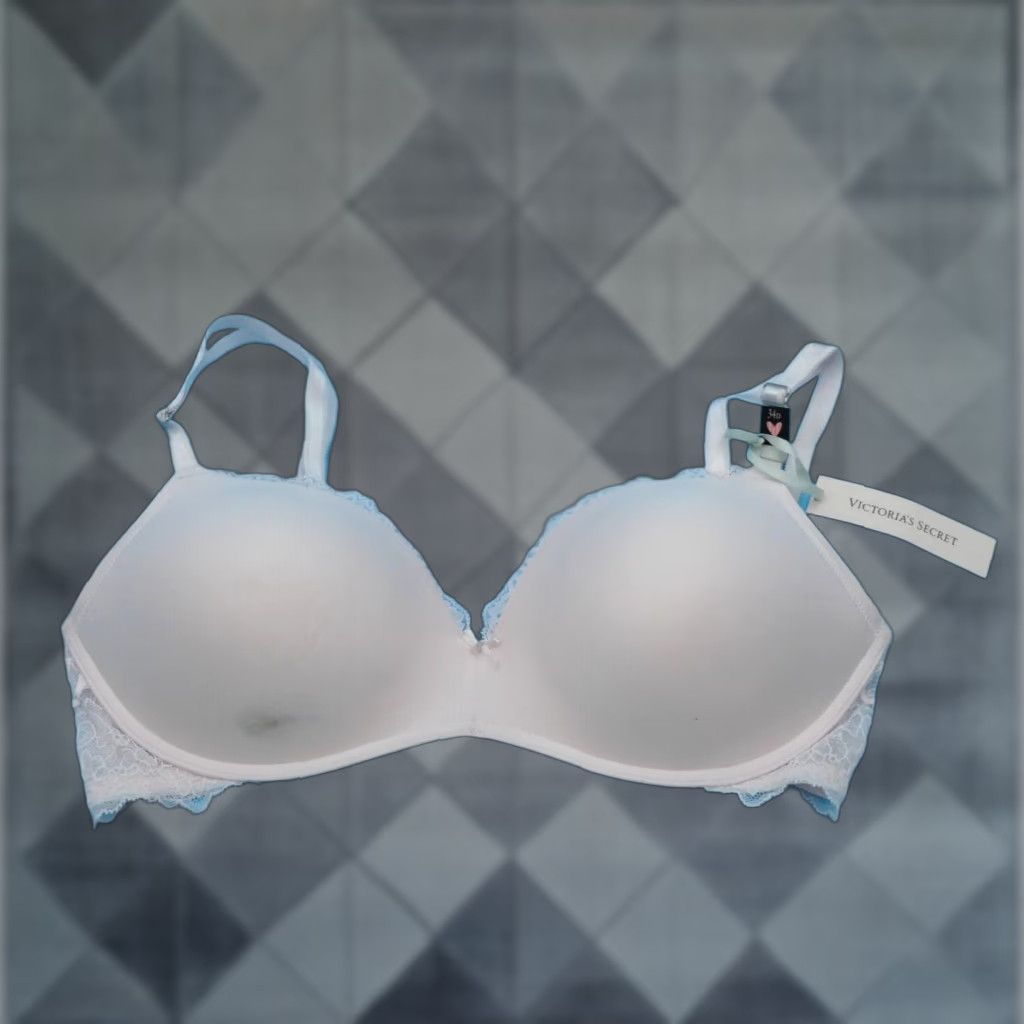 Victorias Secret Victoria's Secret Push Up Bra 34D Wireless White Padded Lace Fringe Women