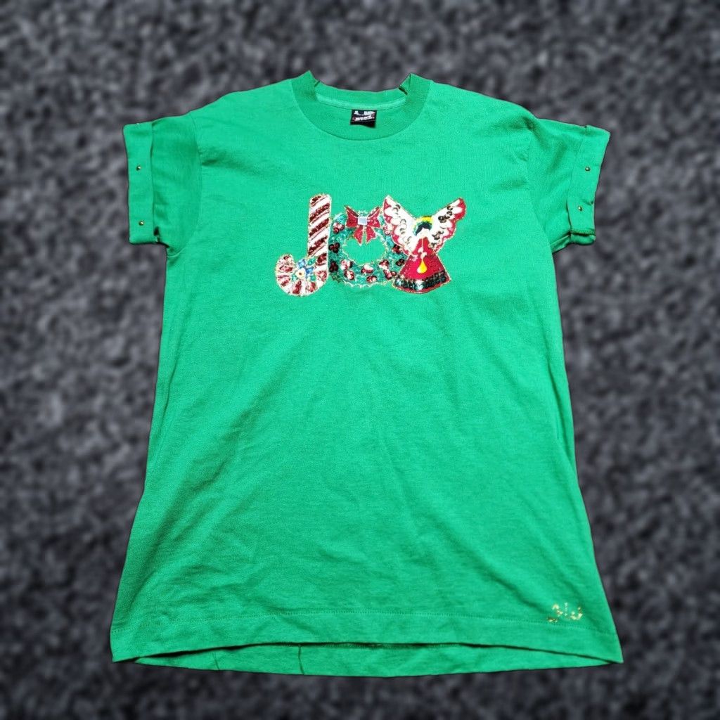 Vintage VINTAGE Screen Stars T-Shirt Mens M JOY Handmade Christmas Puffy Paint Sequins Black 80s 90s Size US M / EU 48-50 / 2 - 1 Thumbnail
