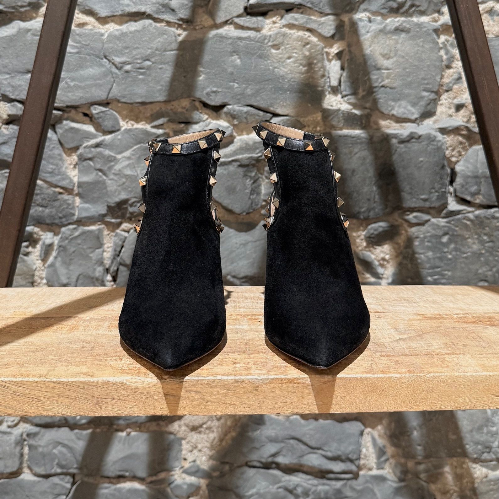 Valentino Valentino Black Suede Rockstud Accent Open Heel Booties Size US 7 / IT 37 - 3 Thumbnail