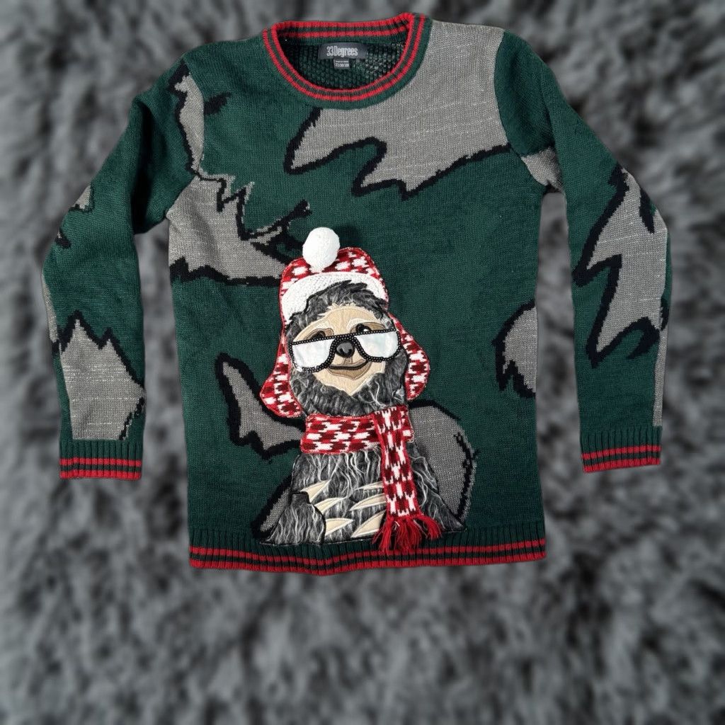 Vintage VINTAGE 33 Degrees Ugly Christmas Sweater XL Green Women Crew Neck Long Sleeve Christmas Sloth Winter Kitsch Holiday Party Pullover Sweater Reg" Size XL / US 12-14 / IT 48-50 - 1 Thumbnail