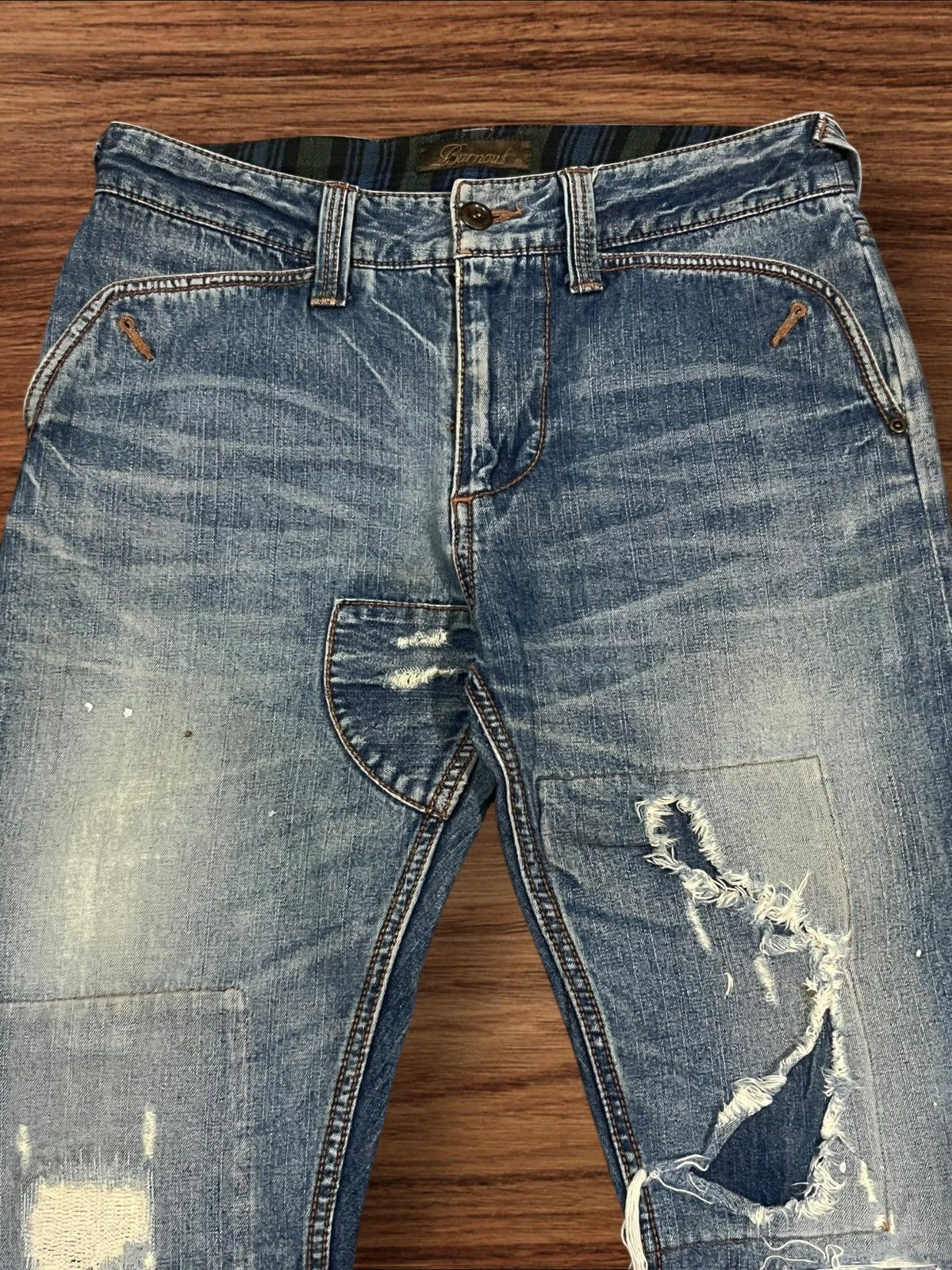 If Six Was Nine × Japanese Brand × Le Grande Bleu (L.G.B.) Burnout Social Sculpture Damaged Carpenter Cracked Leg Jeans Size US 30 / EU 46 - 4 Thumbnail