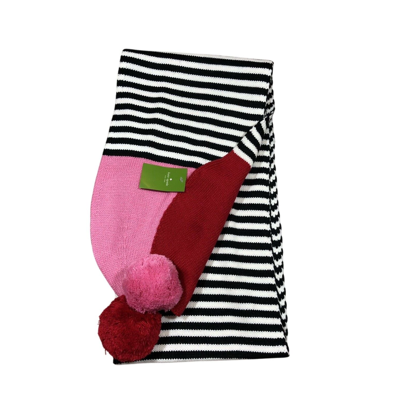 Kate Spade Kate Spade Stripe Pom Pom Scarf Blockcolors Stripe Charm Red Size ONE SIZE - 1 Thumbnail