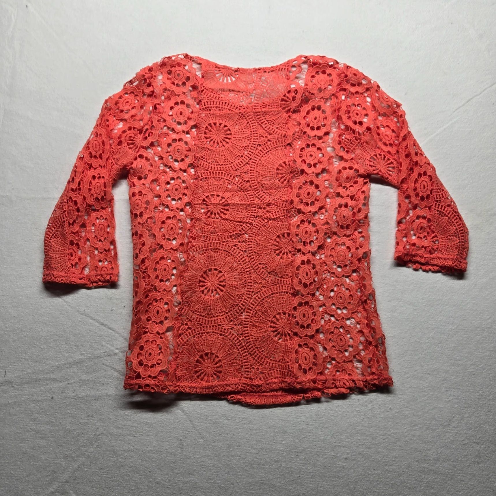 Vintage VINTAGE Shirt Adult L Red Solid Crochet Lace Boho Cottagecore 60s 70s Fairytale Floral Western Womens Size L / US 10 / IT 46 - 6 Thumbnail