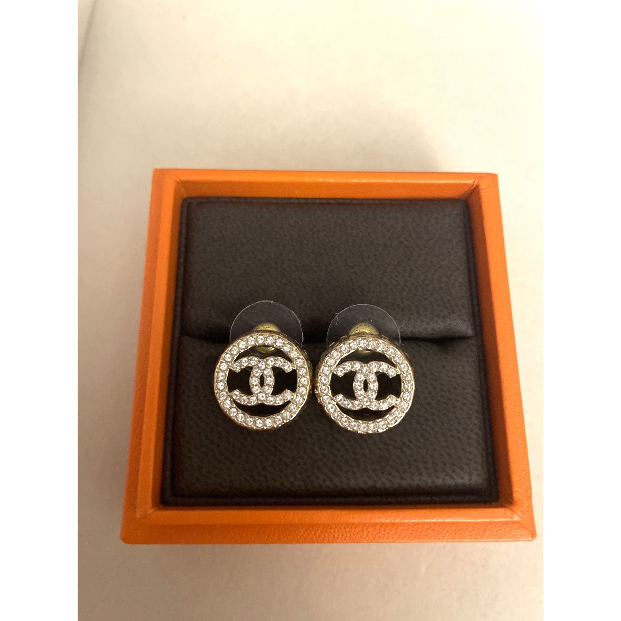 Chanel Chanel Gold-Tone Crystal Logo Earrings In Original Box Size ONE SIZE - 2 Thumbnail