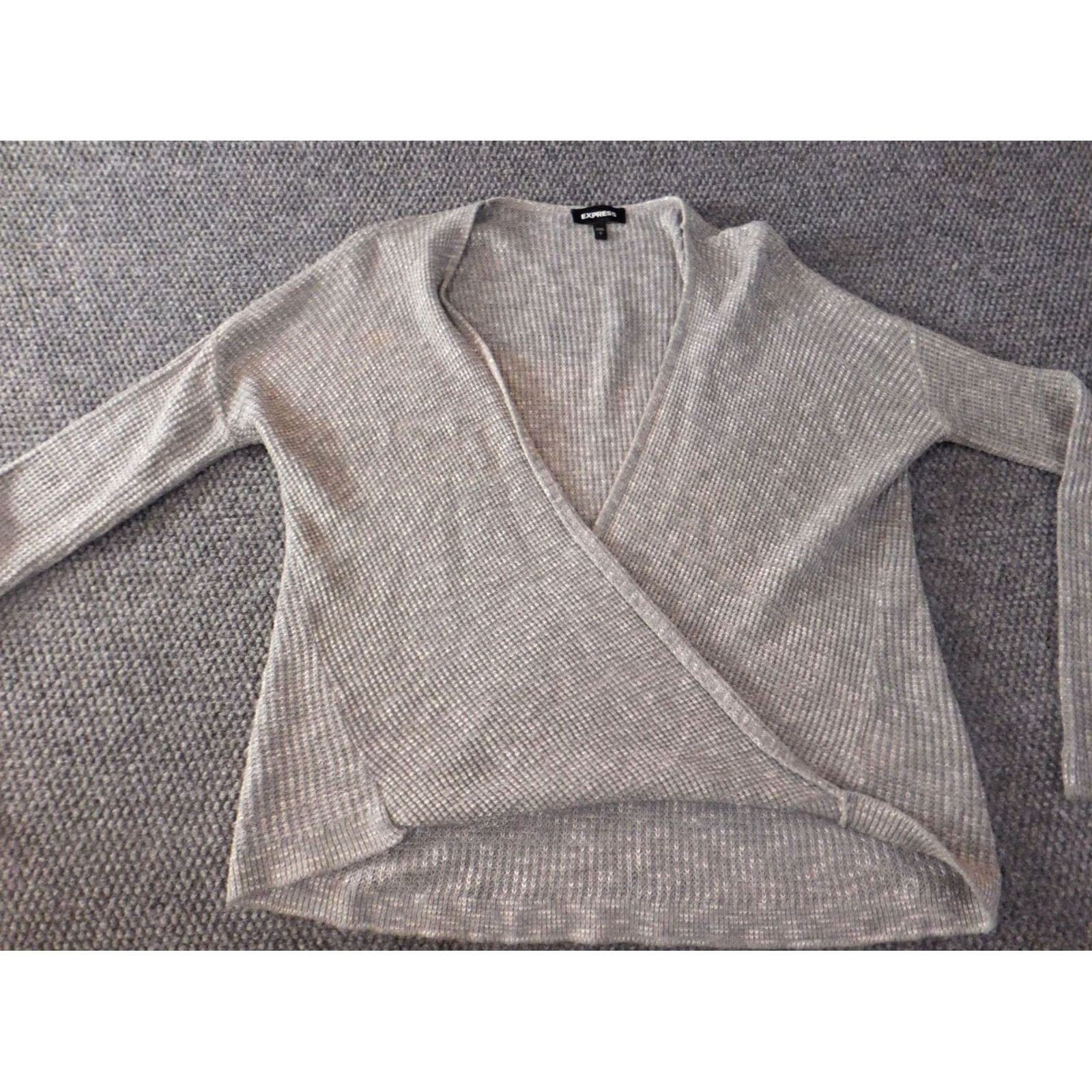Express Express Sweater Shirt Womens Small Gray Pullover Knit Scoop Neck Casual Regular Stretch Embroidered Wool Nylon Rayon Size S / US 4 / IT 40 - 2 Thumbnail