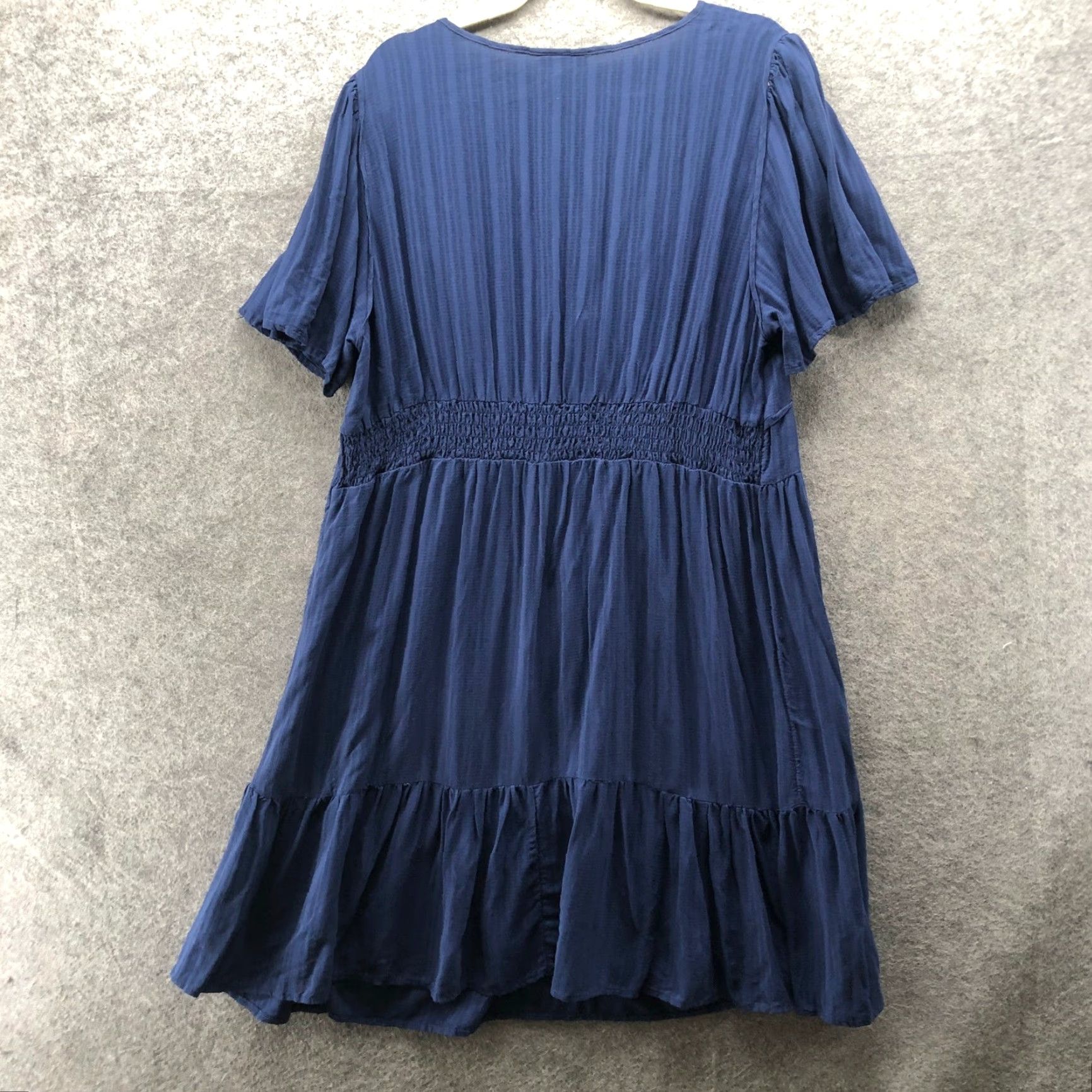 Vintage VINTAGE Knox Rose Tiered Mini Dress Womens 1X Navy Blue Rayon V-Neck Short Sleeve Size 40" / US 18 - 2 Thumbnail