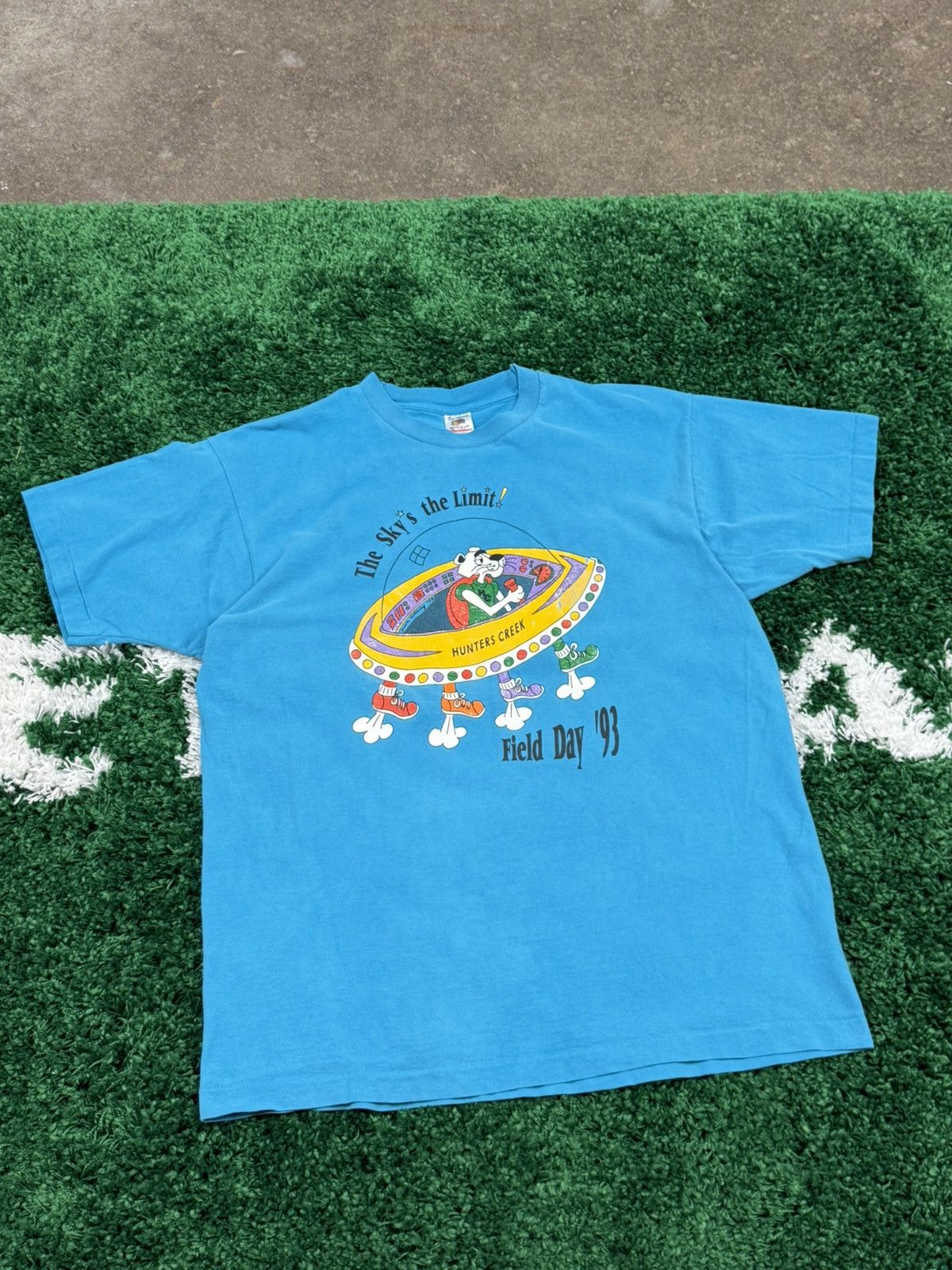Fruit Of The Loom × Vintage Vintage 90s Space Cat Flying Saucer Alien Tee XL Size US XL / EU 56 / 4 - 1 Thumbnail