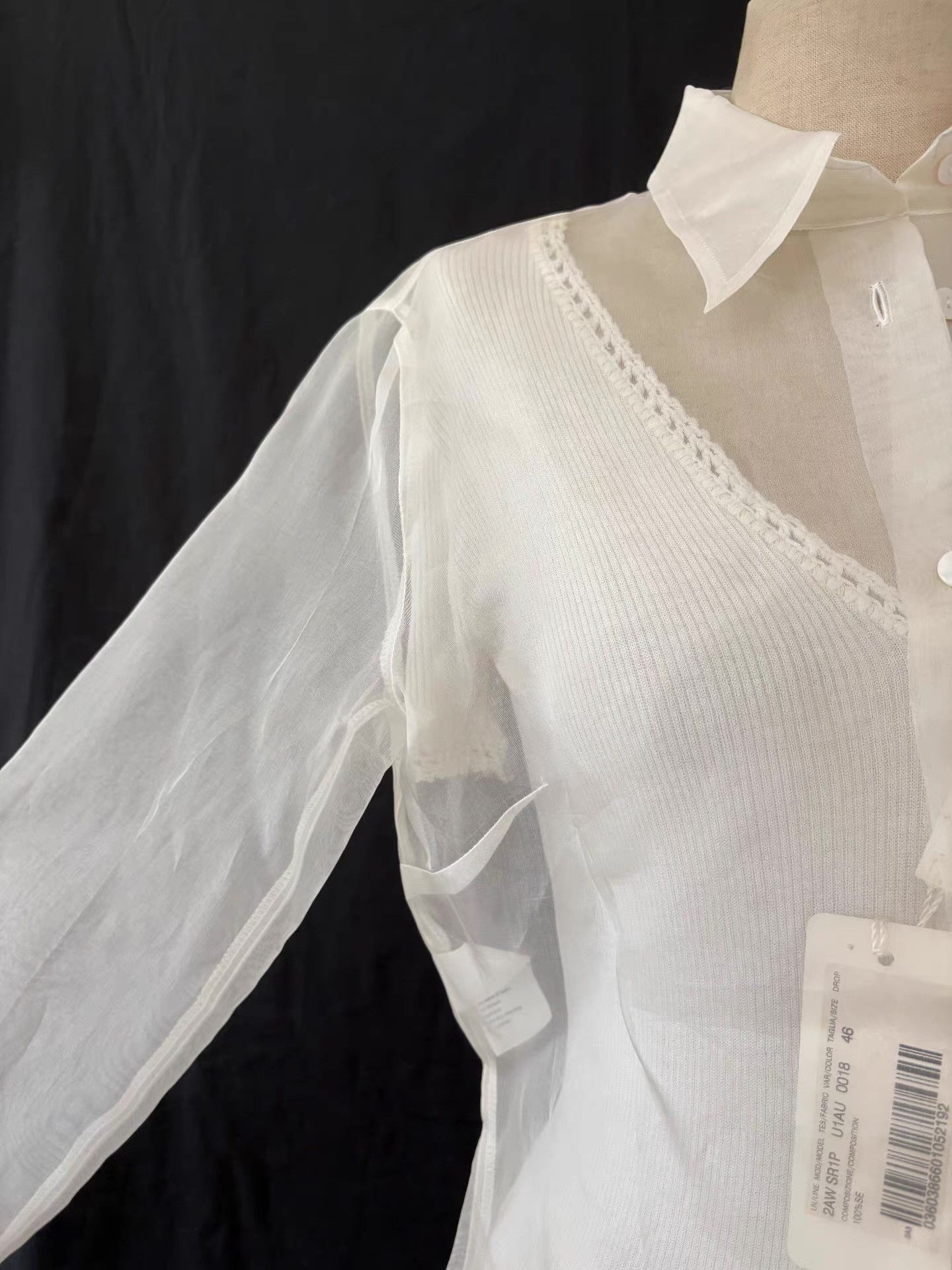 Dolce & Gabbana Dolce & Gabbana Women's White Sheer Silk Blouse Ｑ21 Size L / US 10 / IT 46 - 2 Thumbnail