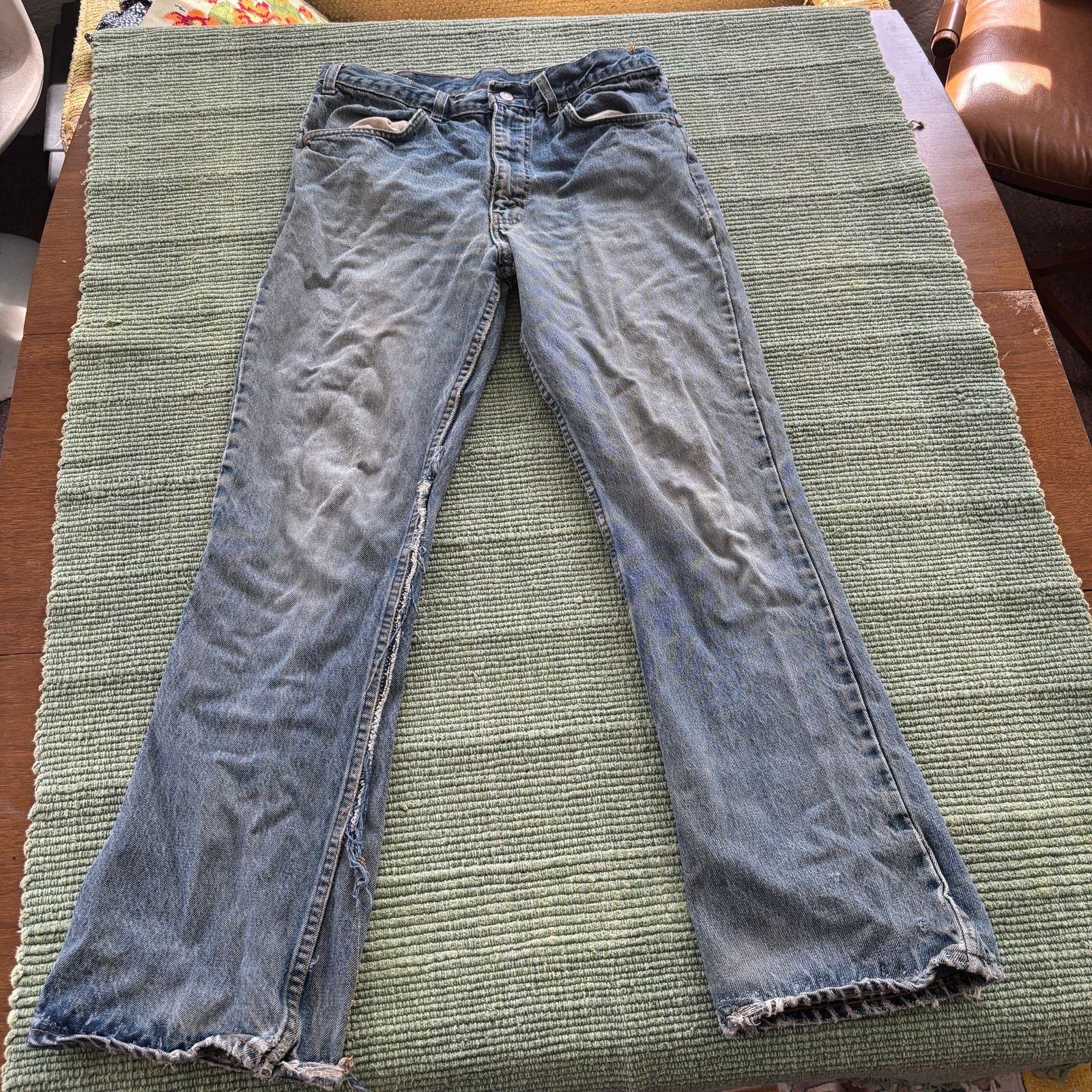 Vintage 1970s Plain Pockets Distressed Blue Jeans Sz 32x30 Size 32" / US 10 / IT 46 - 5 Thumbnail