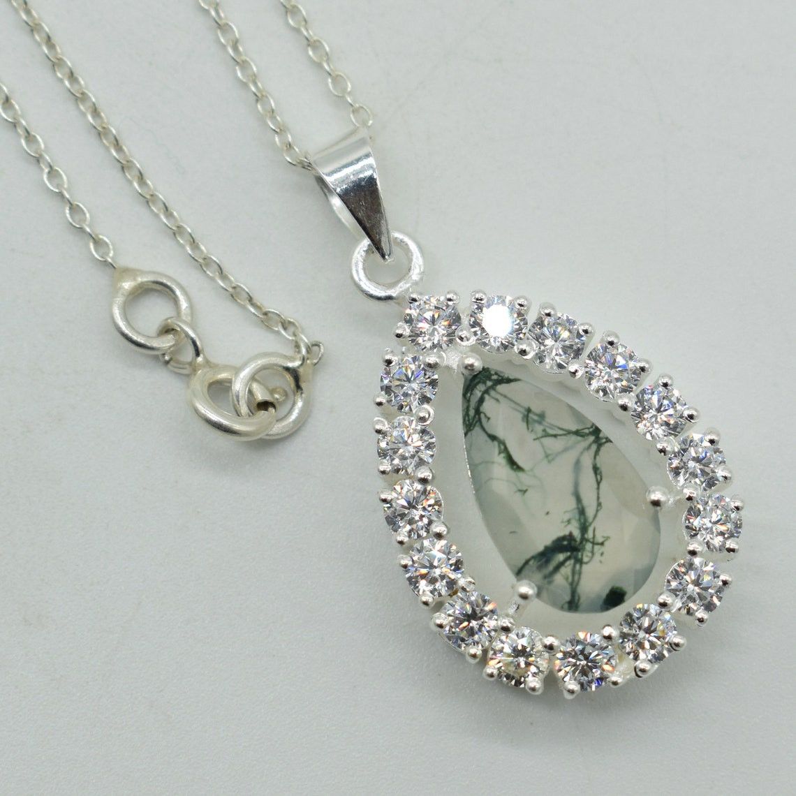 Handmade Natural Pear Moss Agate Gemstone Pendant, Bridal Gift Idea Size ONE SIZE - 1 Thumbnail