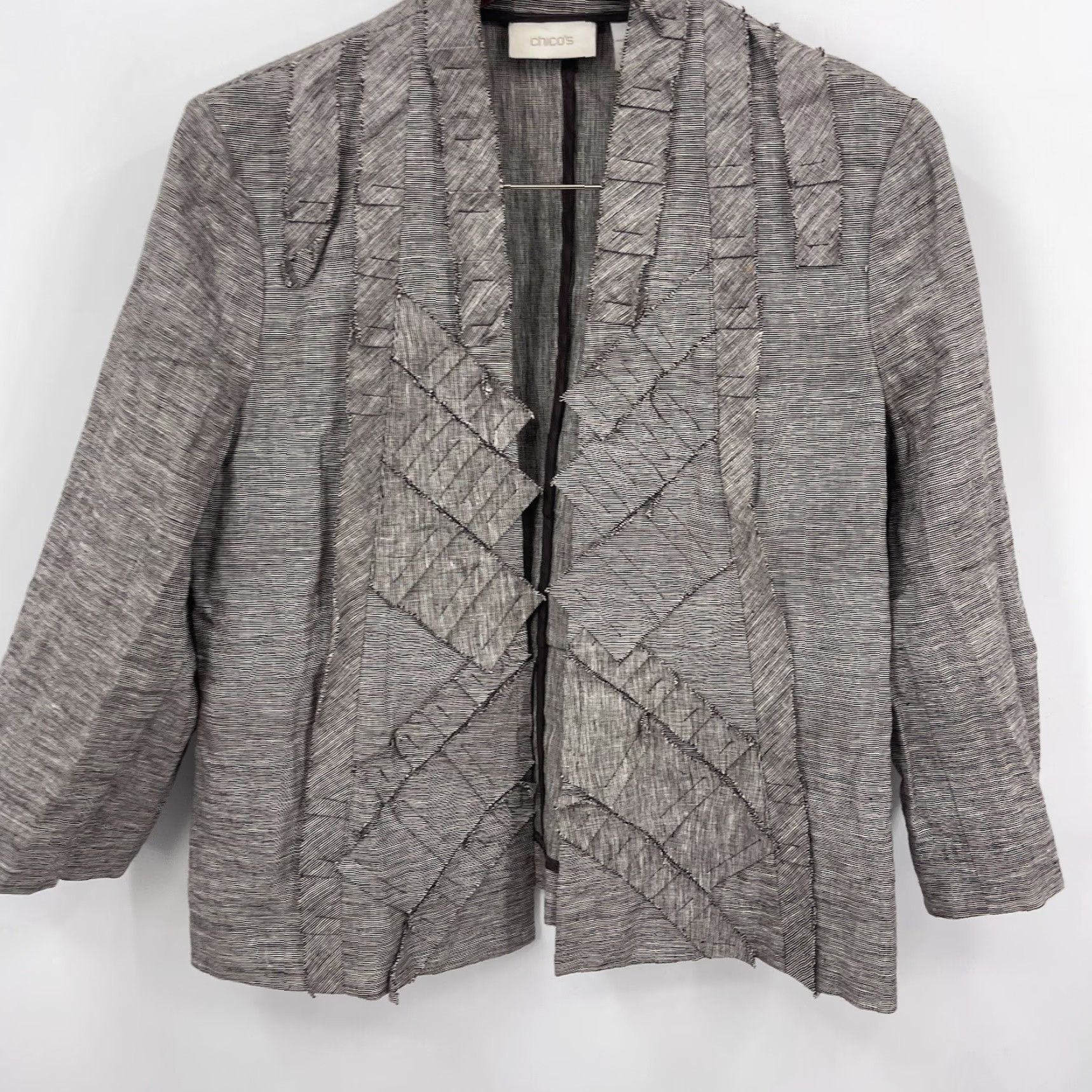 Vintage Chico's Women's Linen Blazer Jacket Small Brown Casual Business Travel Spring Summer Fall Winter Relaxed Fit Size S / US 4 / IT 40 - 3 Thumbnail
