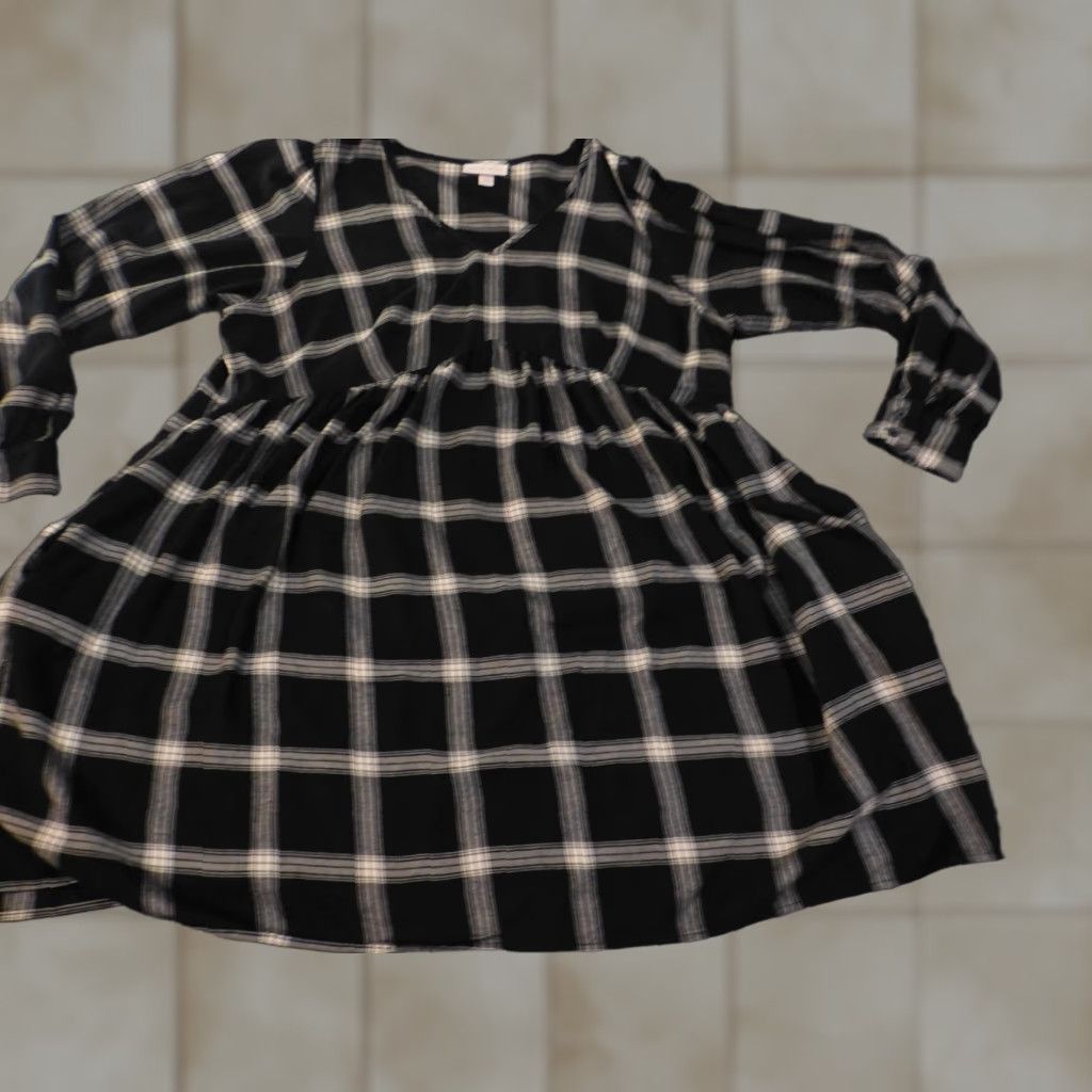Vintage Knox Rose Dress Womens XXL Black Plaid A-line Designer Cotton Rayon Size XXL / US 16-18 / IT 52-54 - 1 Thumbnail