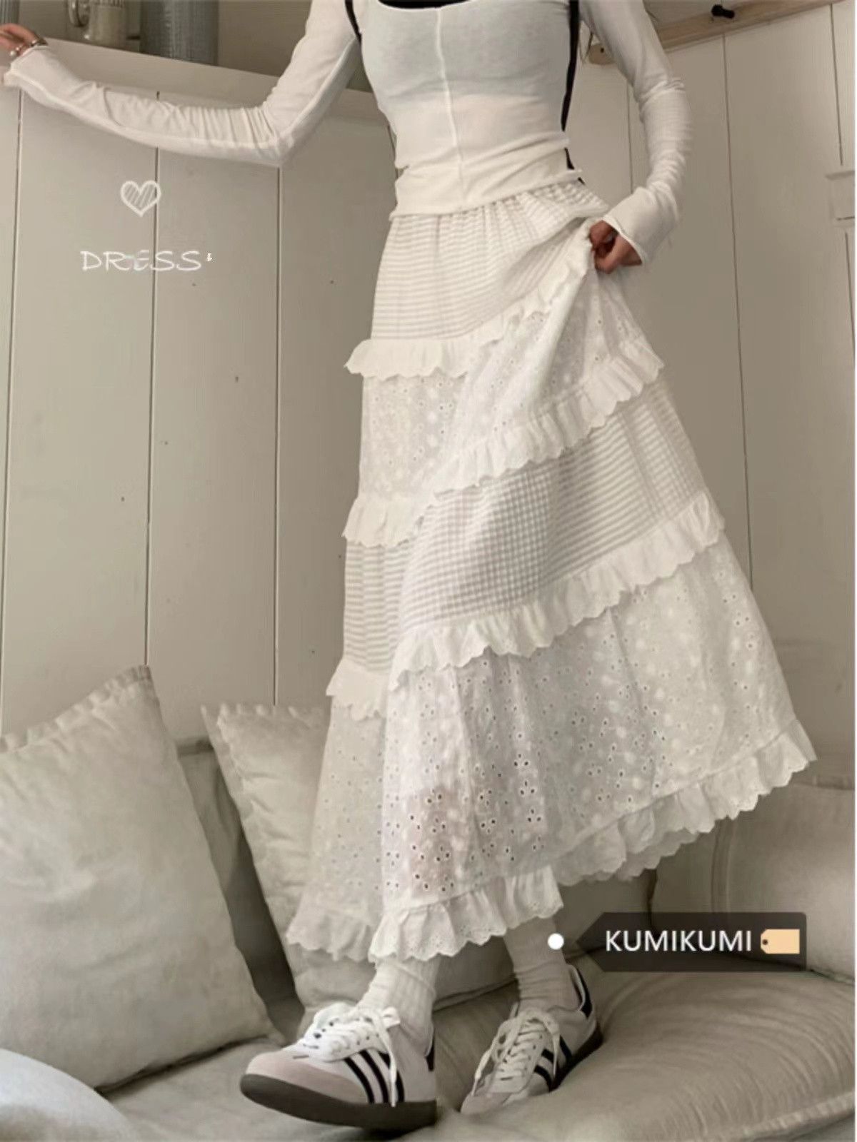 image of Vintage White Half Body Niche Crochet Skirt, Women's (Size Medium)