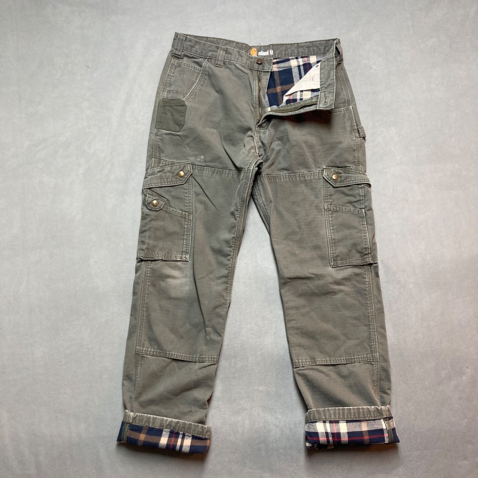 Carhartt Carhartt Cargo Pants 36x34 Green Ripstop Plaid Flannel Lined Size US 36 / EU 52 - 1 Thumbnail