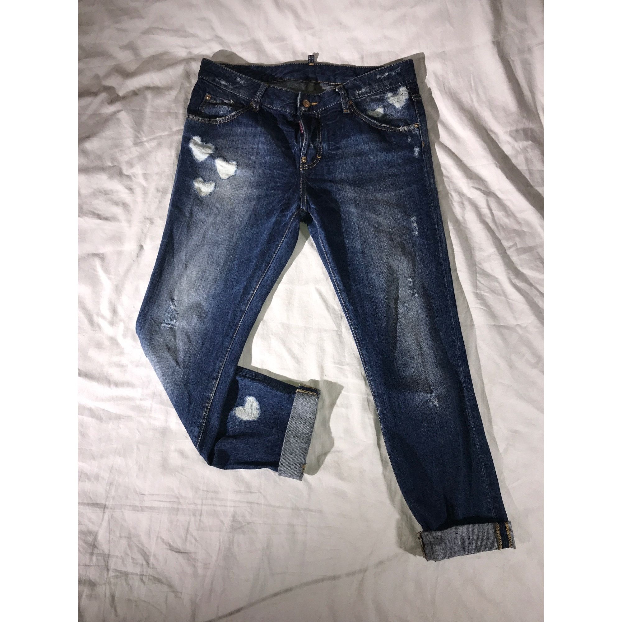 Dsquared2 Dsquared2 Women's Blue Distressed Heart-Patterned Boho Jeans Size 36" / US 14 / IT 50 - 1 Thumbnail