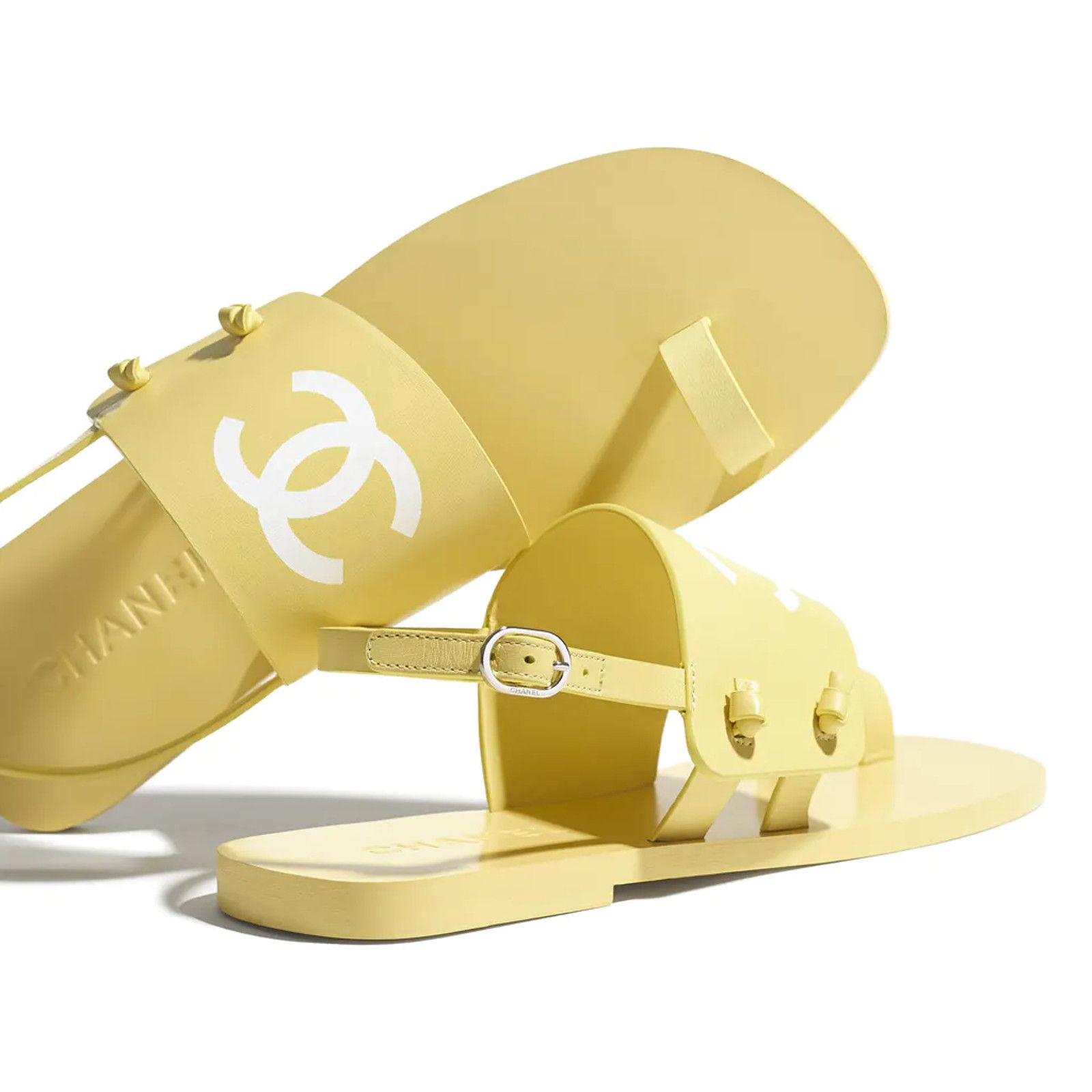 Chanel Chanel 21P Be CC Thong Yellow Leather White Logo Toe Size US 8.5 / IT 38.5 - 1 Thumbnail