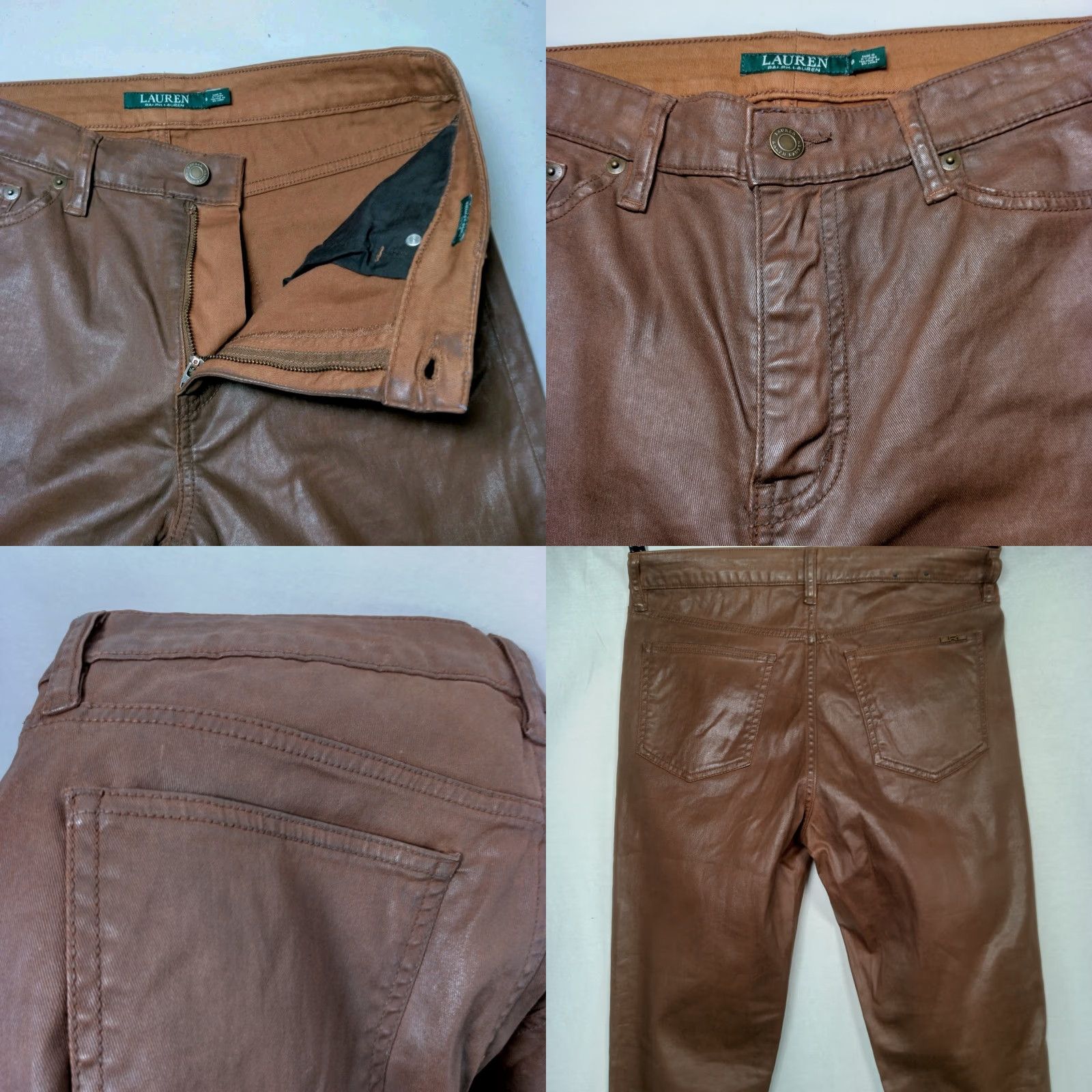 Ralph Lauren VINTAGE Lauren Ralph Lauren Skinny Ankle Pants Size 8 Brown Coated Faux Leather Casual Womens Size 30" / US 8 / IT 44 - 8 Thumbnail