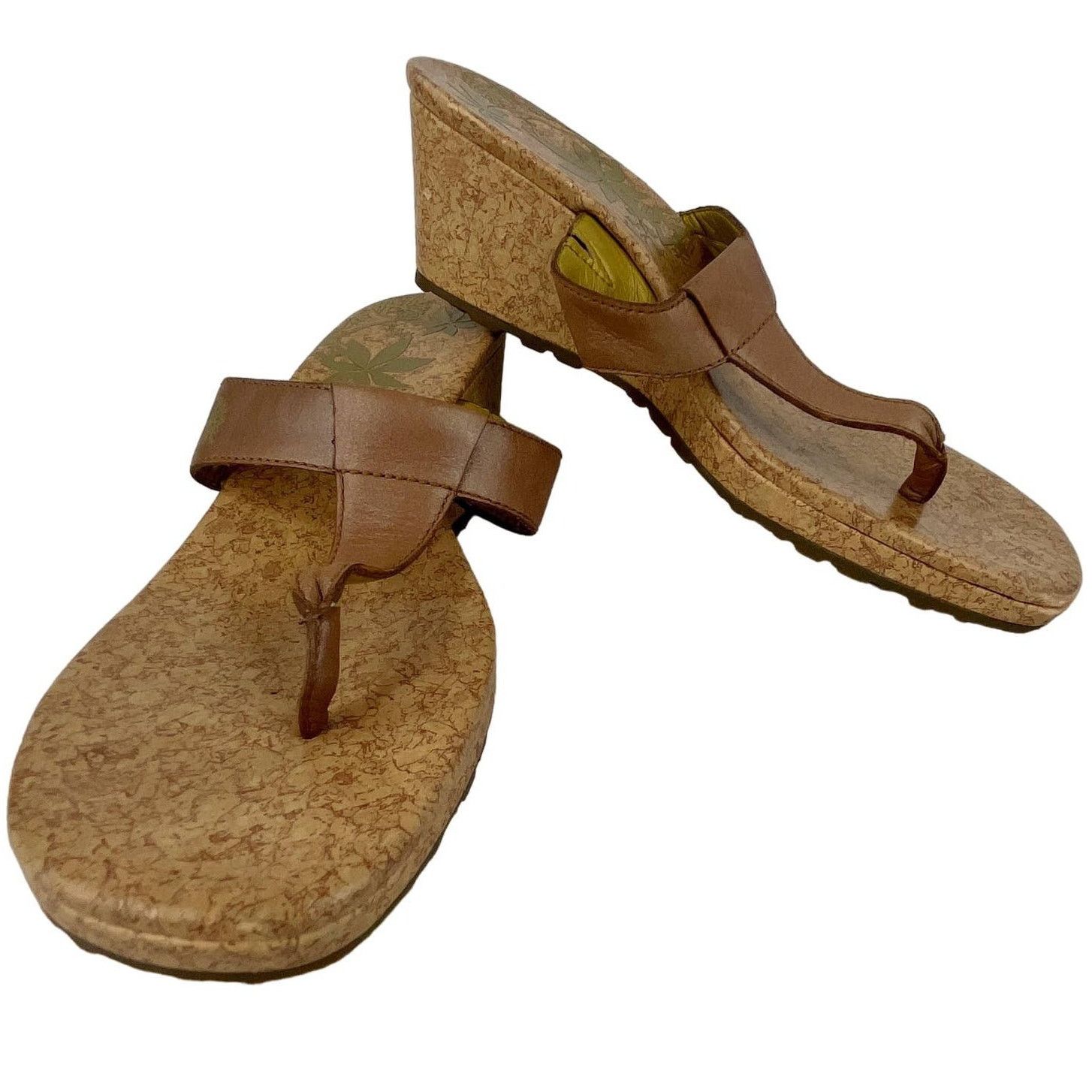 Timberland Wedge Thong Sandals 8 Brown Leather Cork, Women's