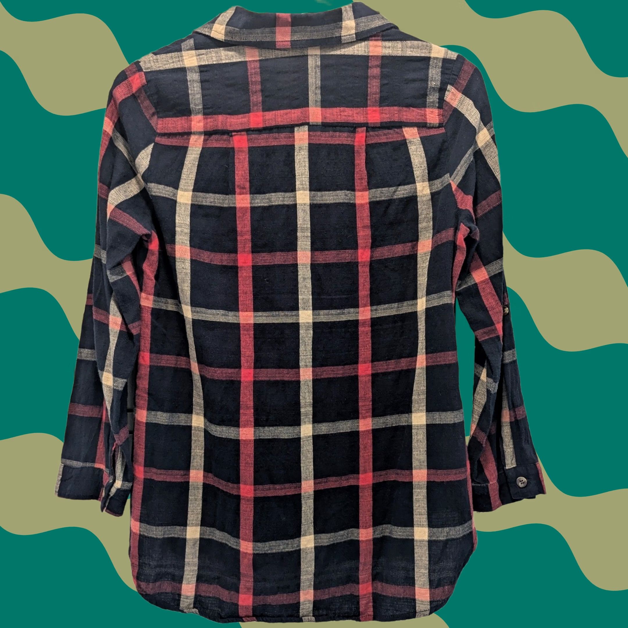 Vintage Orange Creek Plaid Button Down Shirt Navy Red Tan Long Sleeve Cotton Women Sz M Size M / US 6-8 / IT 42-44 - 1 Thumbnail