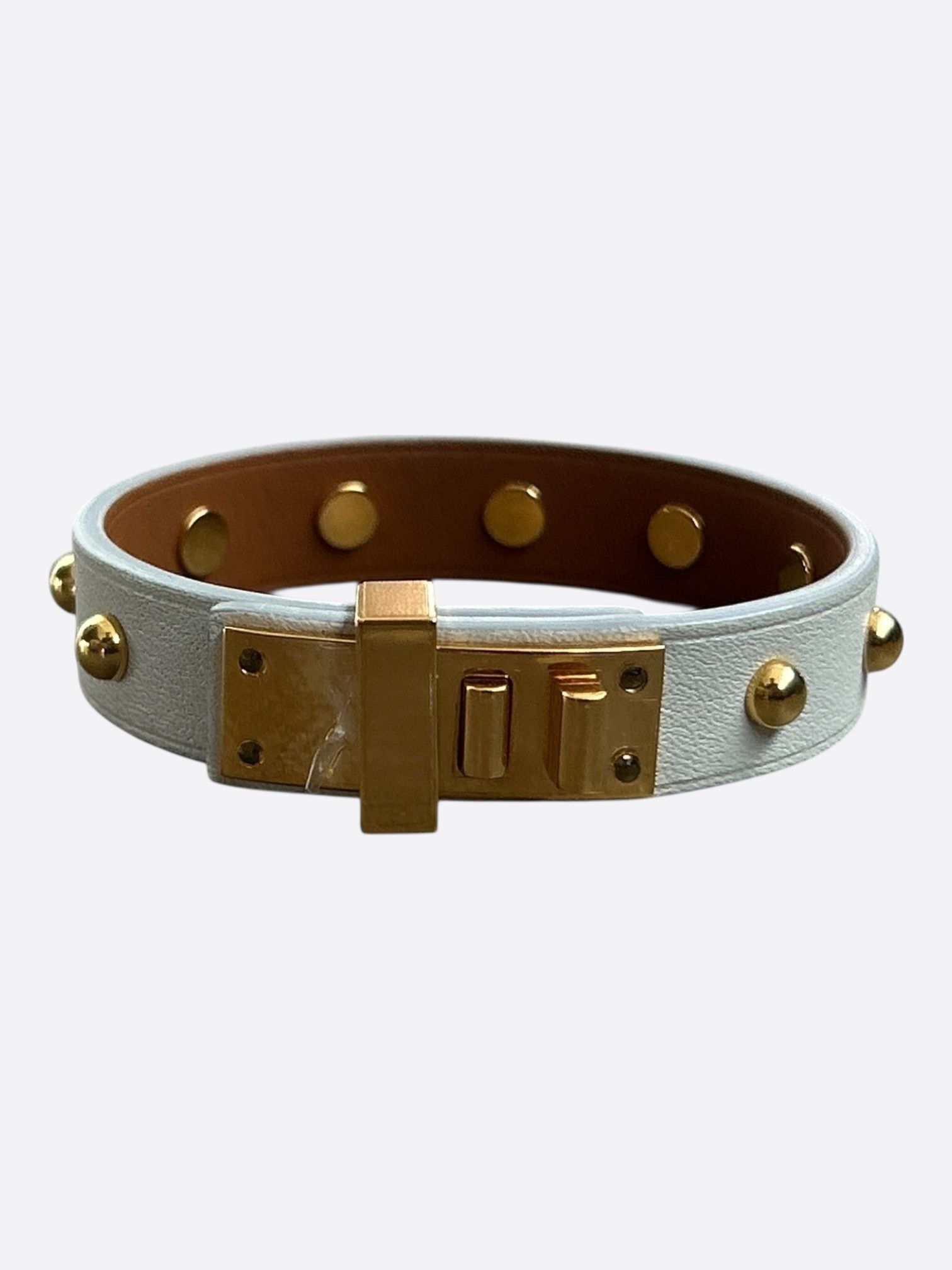 White Swift & Gold Hardware Mini Dog Clous Carres Bracelet