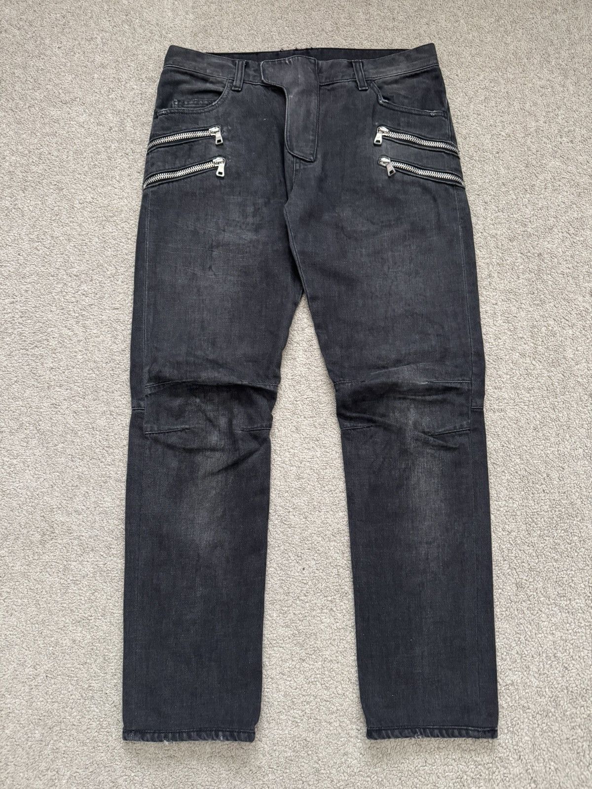 Balmain Balmain Decarnin Moto Biker Denim Jeans Black 4 Zipper 28