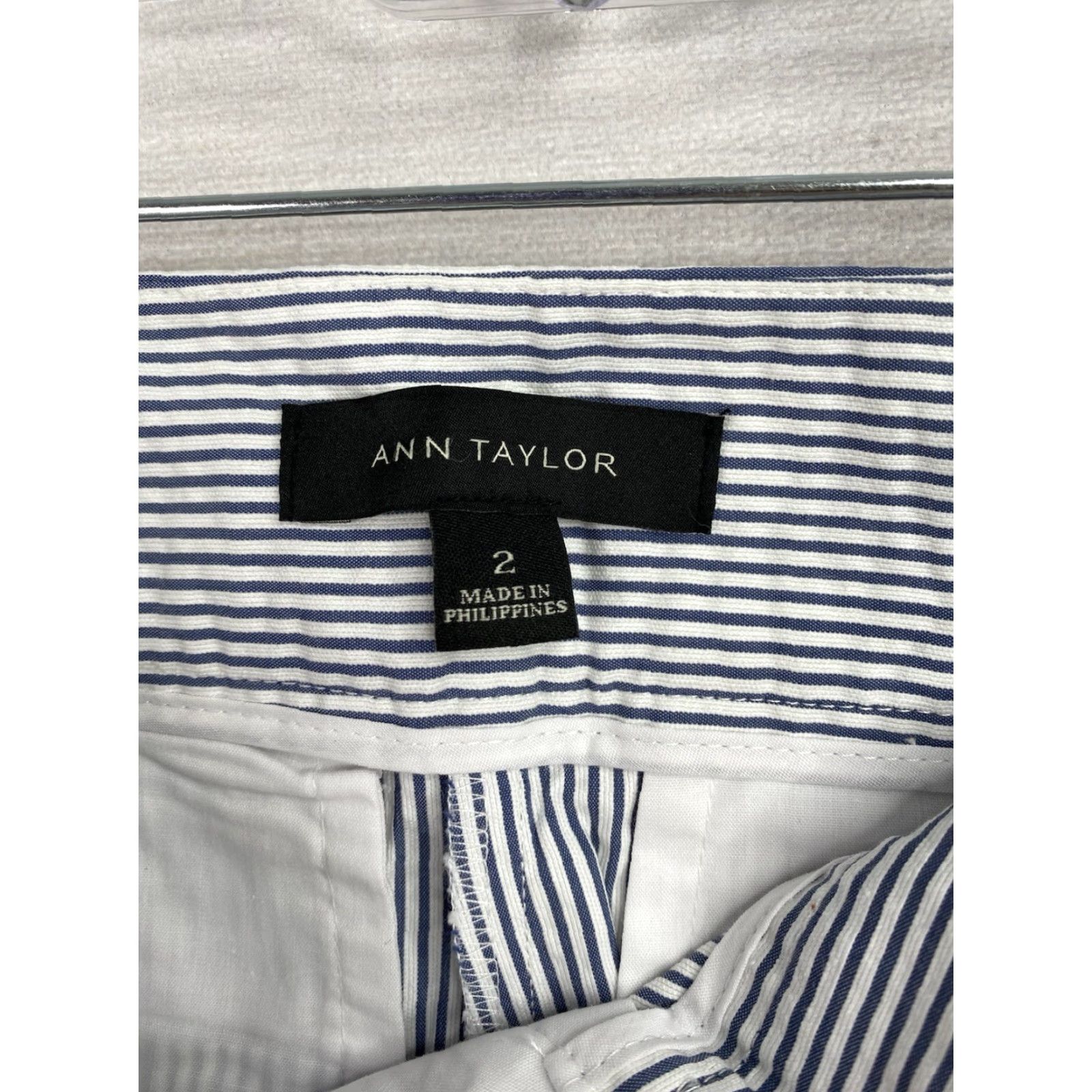 Ann Taylor Ann Taylor Womens Pants Cropped Wide-Leg Blue White Stripe Preppy Stretch 2 Size 26" / US 2 / IT 38 - 4 Thumbnail