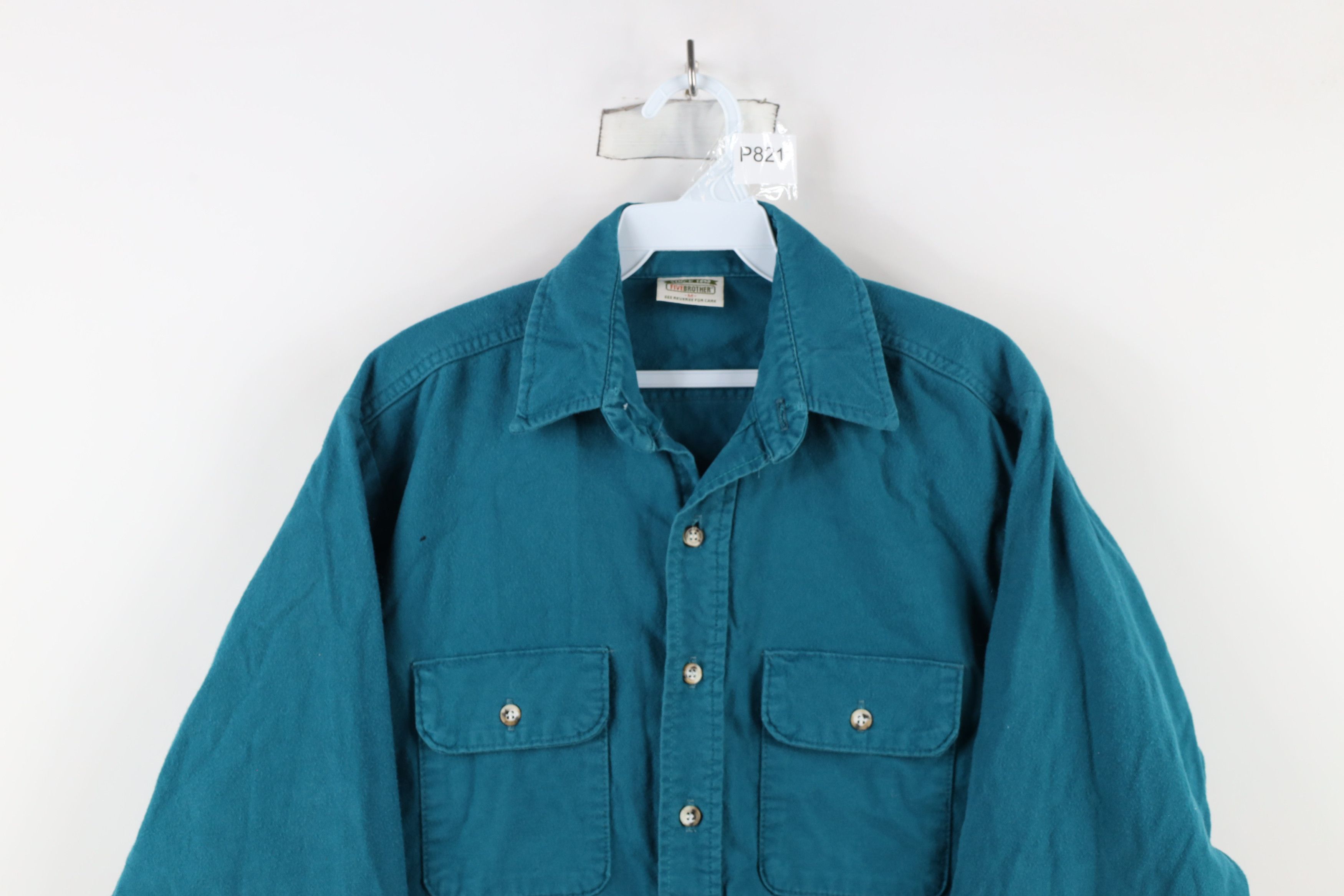 FiveBrother × Vintage Vintage 90s Five Brother Chamois Cloth Button Shirt Teal Size US M / EU 48-50 / 2 - 2 Thumbnail
