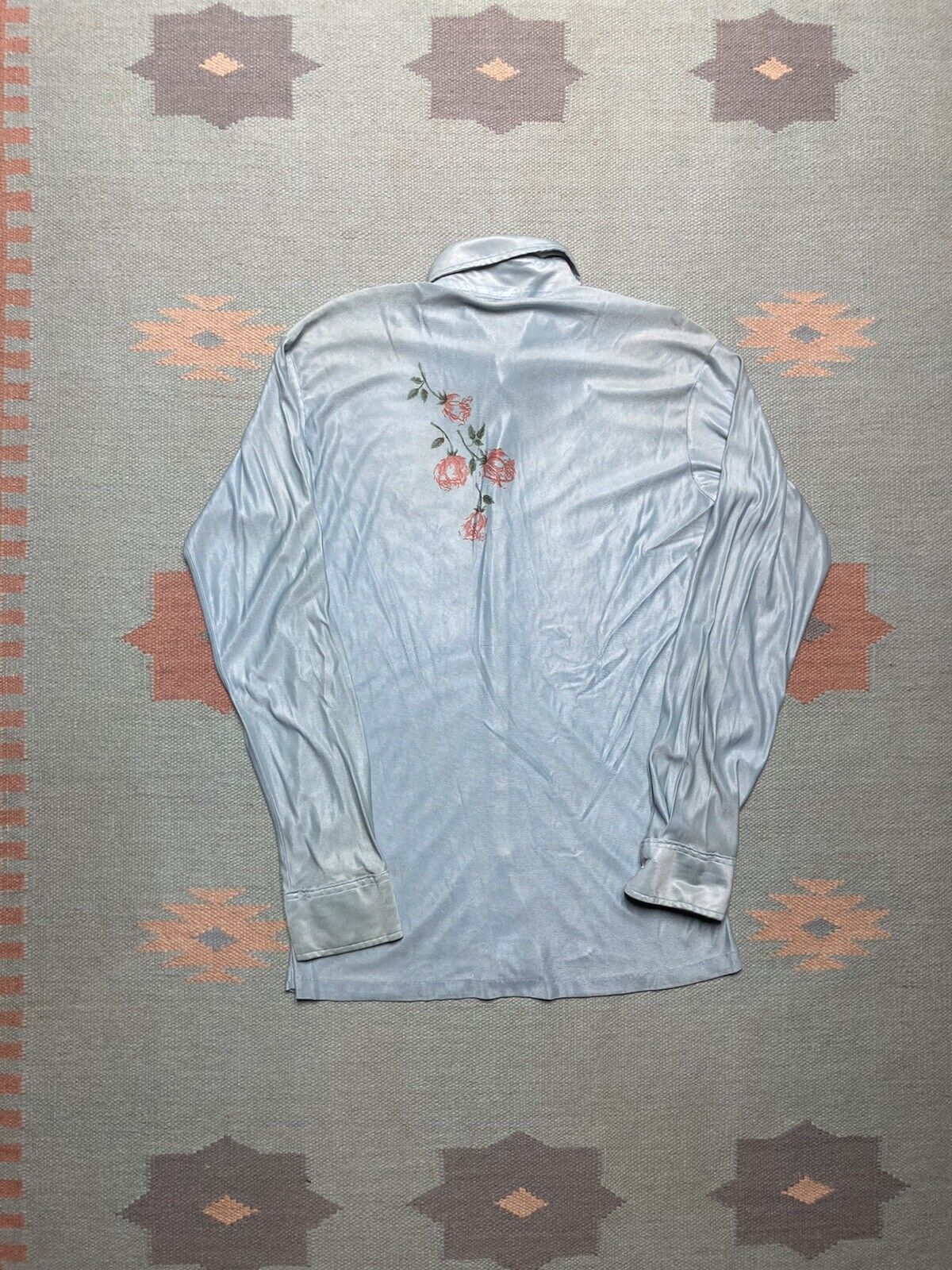 Vintage VTG 70s polyester disco shirt dagger collar flowers medium Size US M / EU 48-50 / 2 - 8 Thumbnail