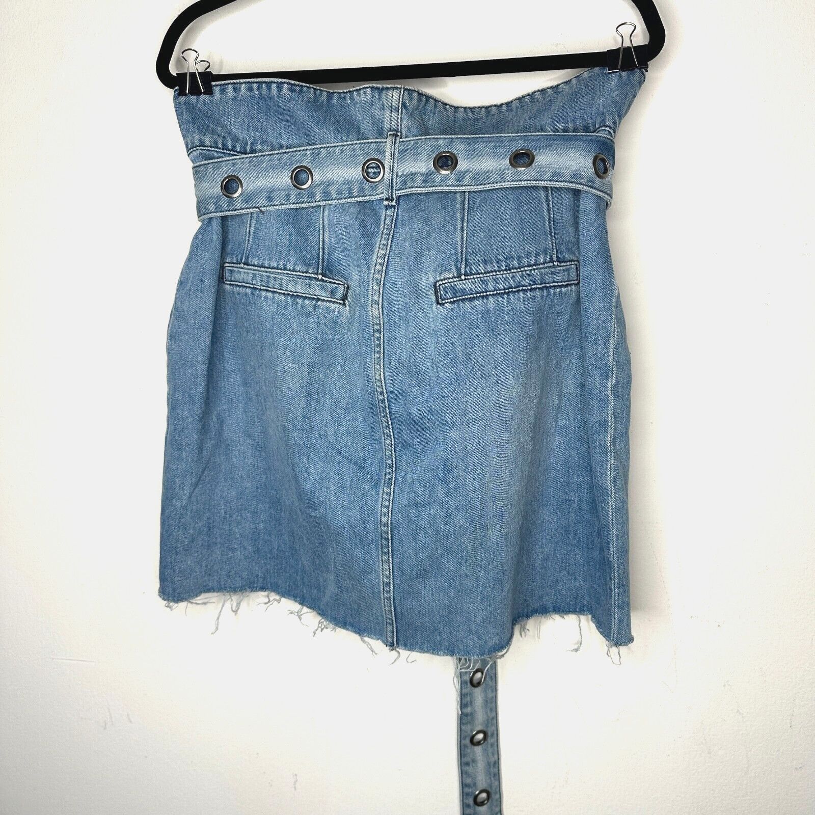 GRLFRND GRLFRND Ava Medium Wash Denim Skirt Grommet Belt Frayed Hem Size 32" / US 10 / IT 46 - 5 Thumbnail