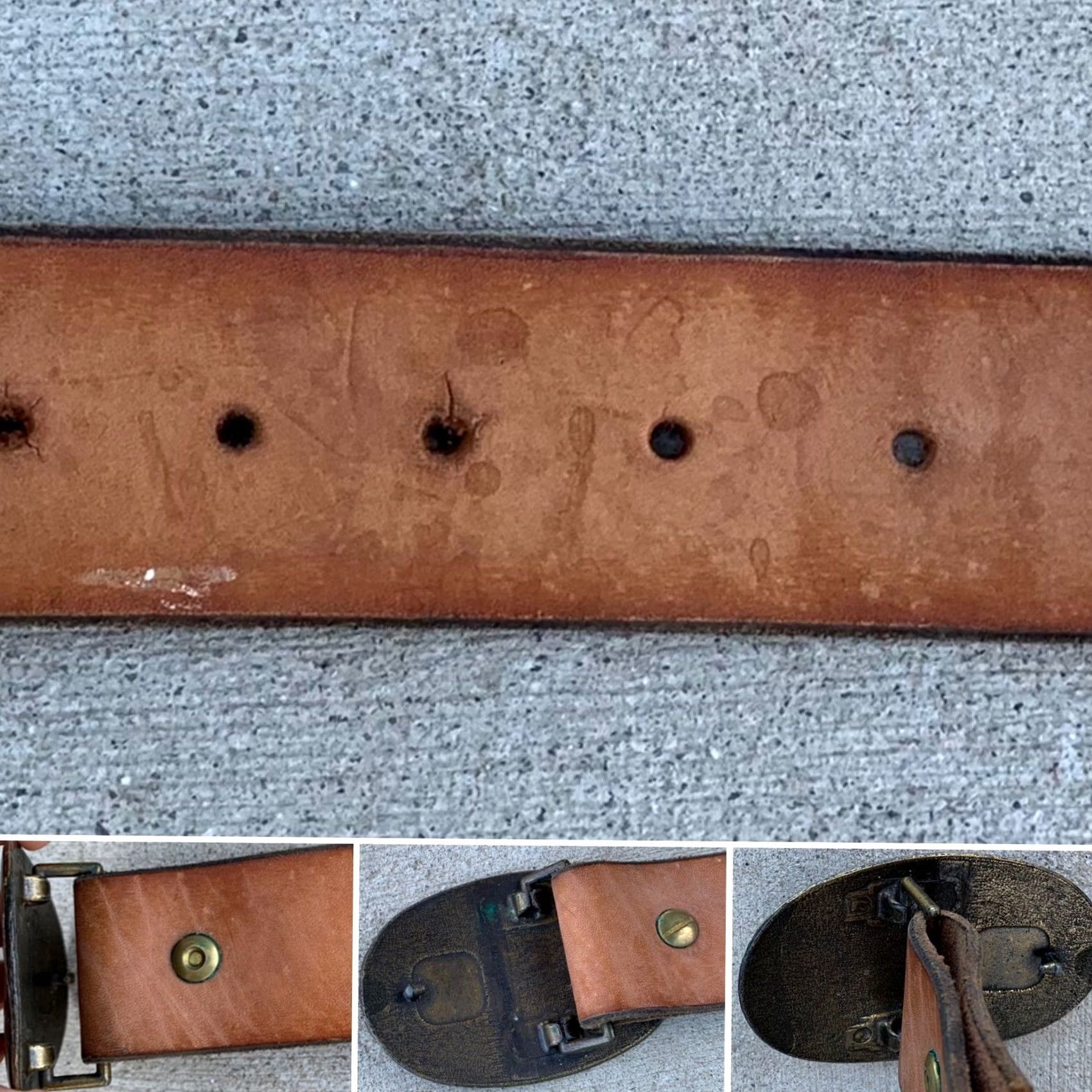 Vintage vtg 1970s brass belt buckle on leather belt portrait of woman western boho USA Belt Buckle Leather Size ONE SIZE - 6 Thumbnail