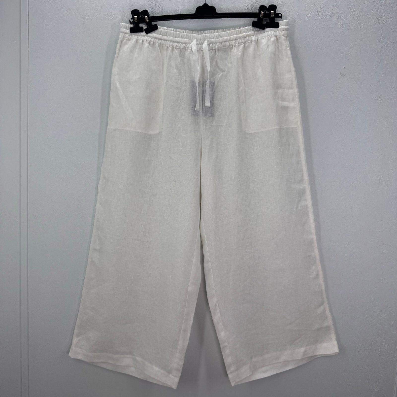 Marina Rinaldi Marina Rinaldi White Flax Linen Wide Leg Cropped Pant US 22 Size 22" - 1 Thumbnail